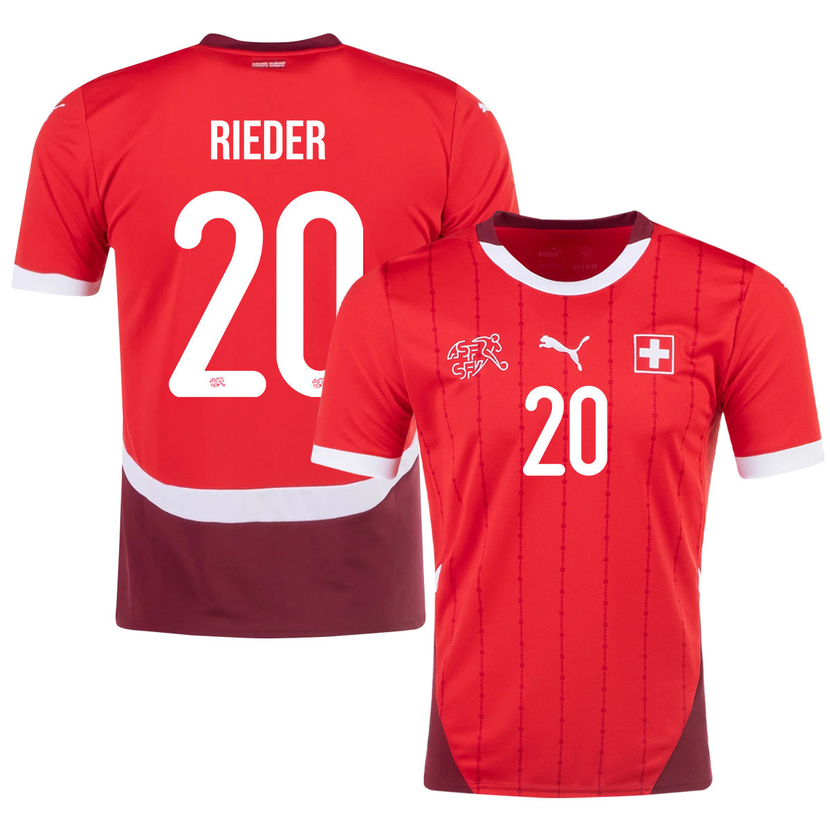 Fabian Rieder 20 Switzerland National Team 2024/25 Home Men Jersey - Red cheap jerseys for sale - CheapJerseys.Shop