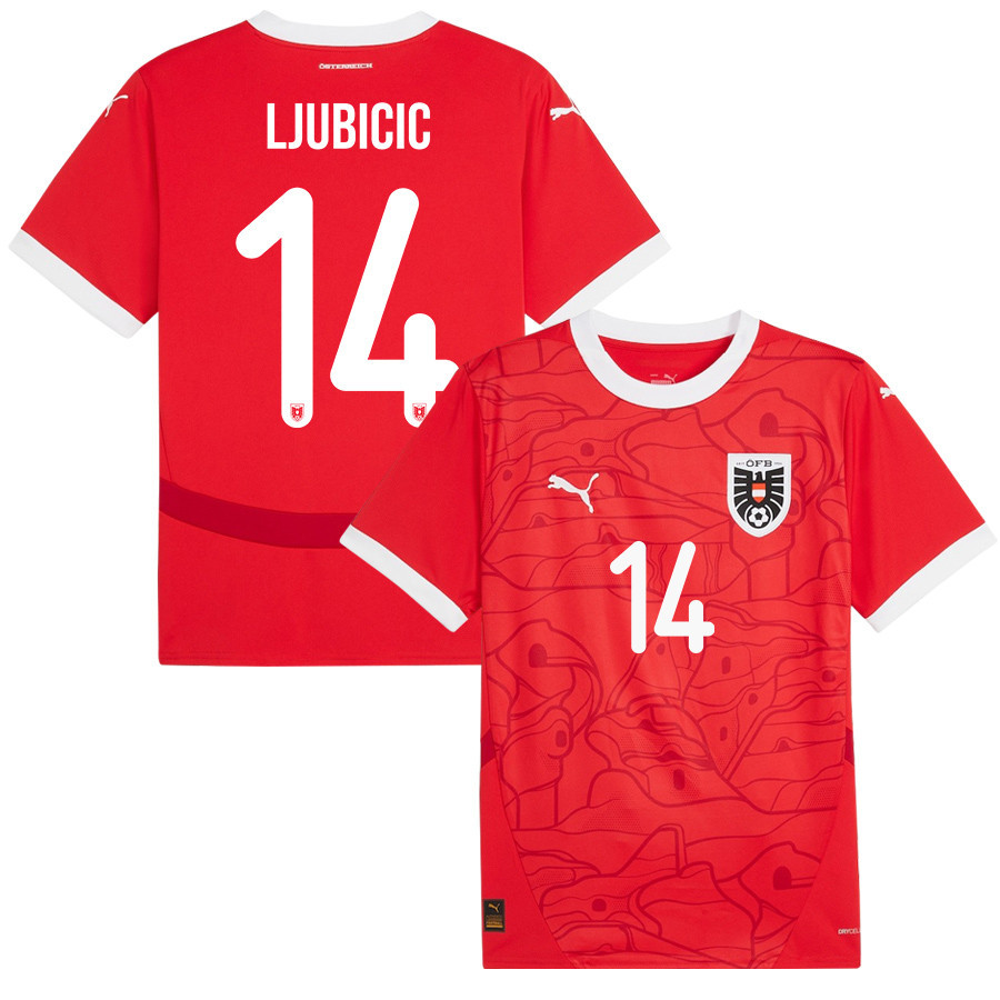 Dejan Ljubicic 14 Austria National Team 2024/25 Home Men Jersey - Red cheap jerseys for sale - CheapJerseys.Shop