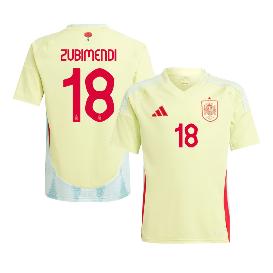 Martin Zubimendi 18 Spain National Team 2024 Away YOUTH Jersey - Yellow cheap jerseys for sale - CheapJerseys.Shop