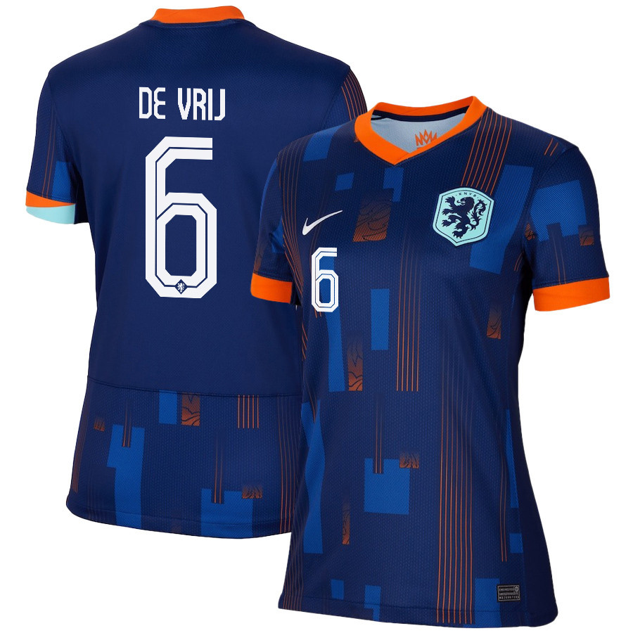 Stefan de Vrij 6 Netherlands National Team 2024/25 Away WOMEN Jersey - Navy cheap jerseys for sale - CheapJerseys.Shop