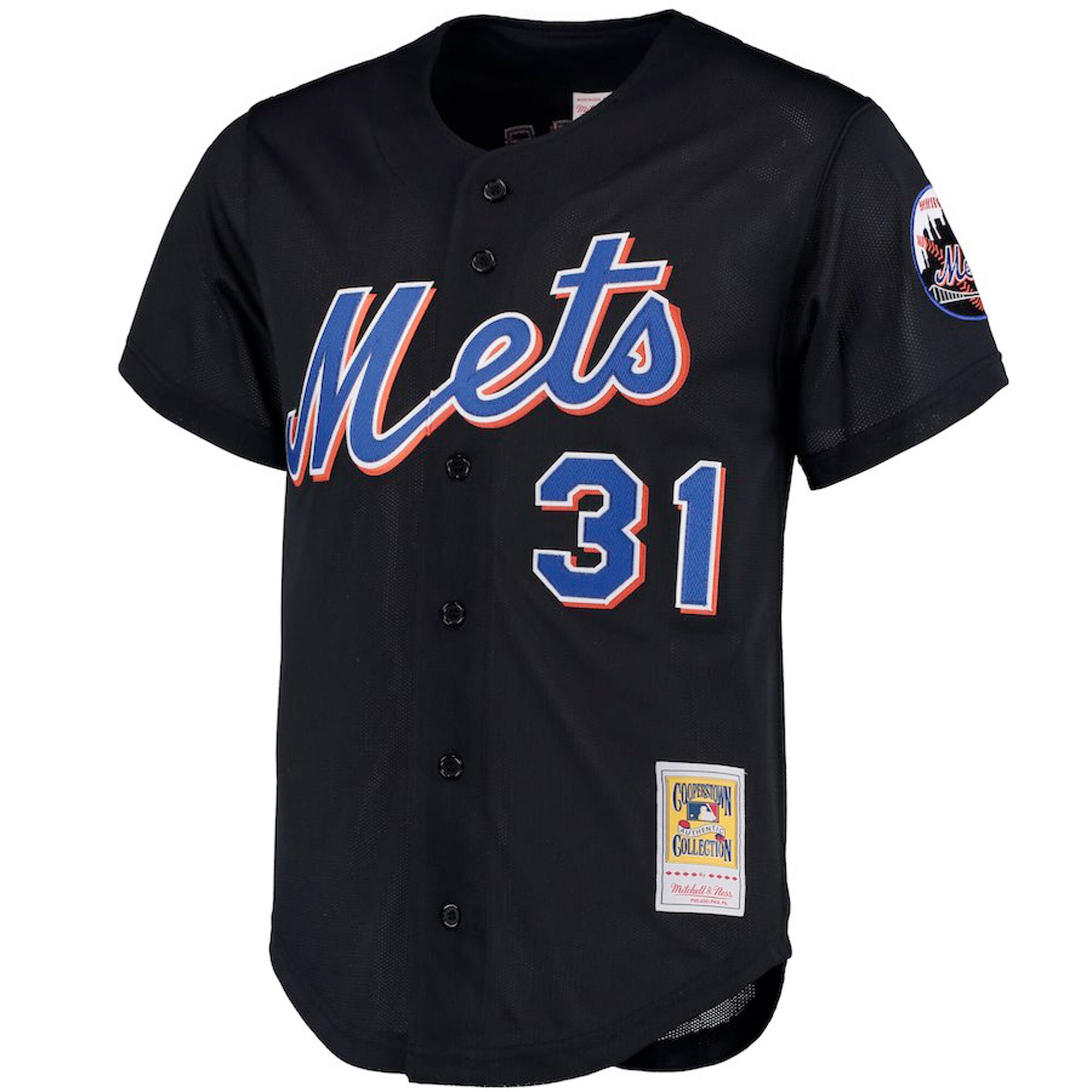 Mike Piazza New York Mets Mitchell & Ness Big & Tall Cooperstown Collection Mesh Button-Up Jersey- Black cheap jerseys for sale - CheapJerseys.Shop