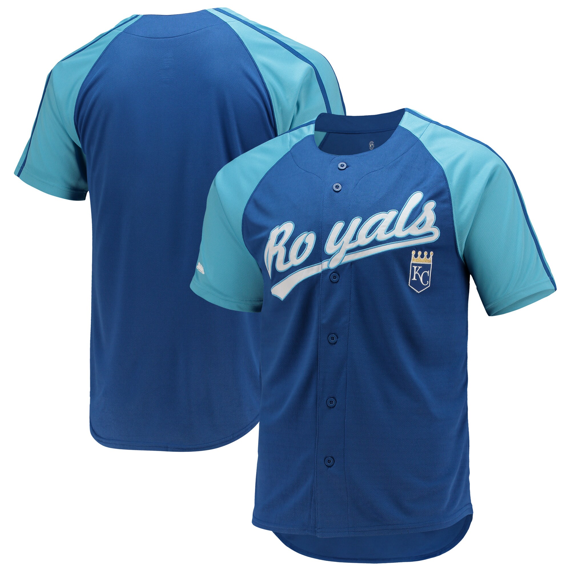 Kansas City Royals Stitches Button-Down Raglan Replica Jersey - Royal cheap jerseys for sale - CheapJerseys.Shop