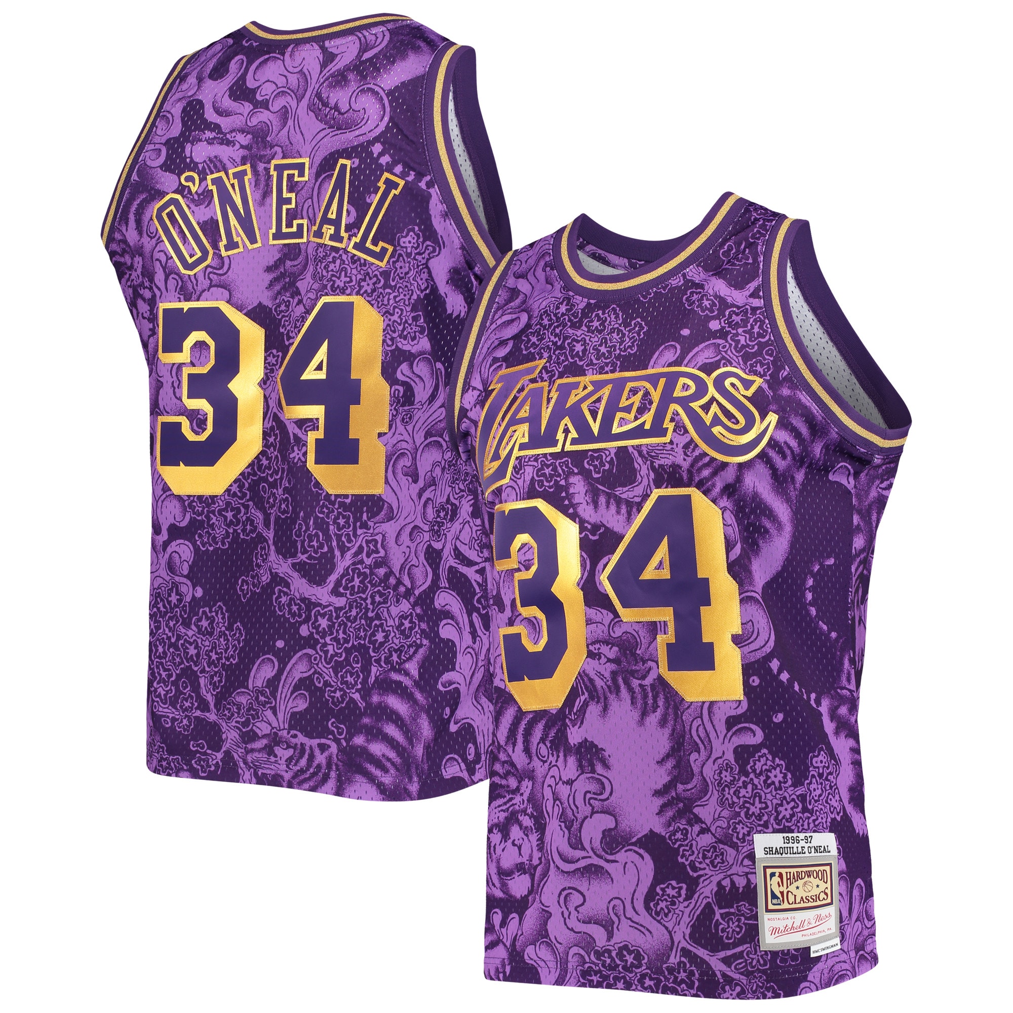 Shaquille O'Neal Los Angeles Lakers Mitchell & Ness Hardwood Classics 1996\/97 Lunar New Year Swingman Jersey - Purple cheap jerseys for sale - CheapJerseys.Shop