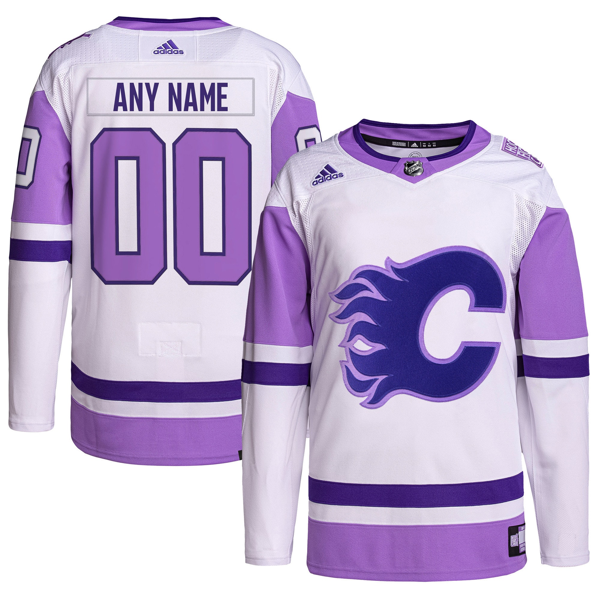 Calgary Flames Hockey Fights Cancer Primegreen Authentic Custom Jersey - White\/Purple cheap jerseys for sale - CheapJerseys.Shop