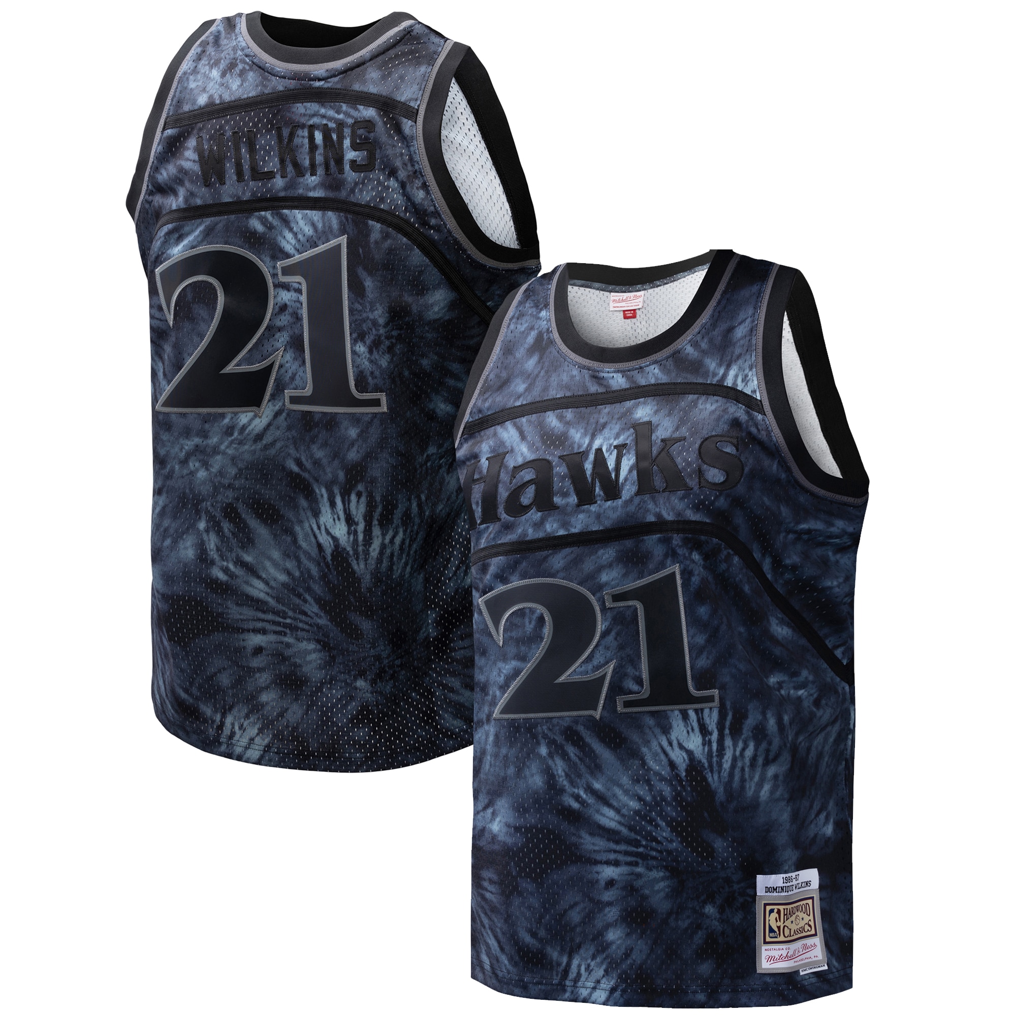 Dominique Wilkins Atlanta Hawks Mitchell & Ness Hardwood Classics 1986\/87 Tie-Dye Swingman Jersey - Black cheap jerseys for sale - CheapJerseys.Shop