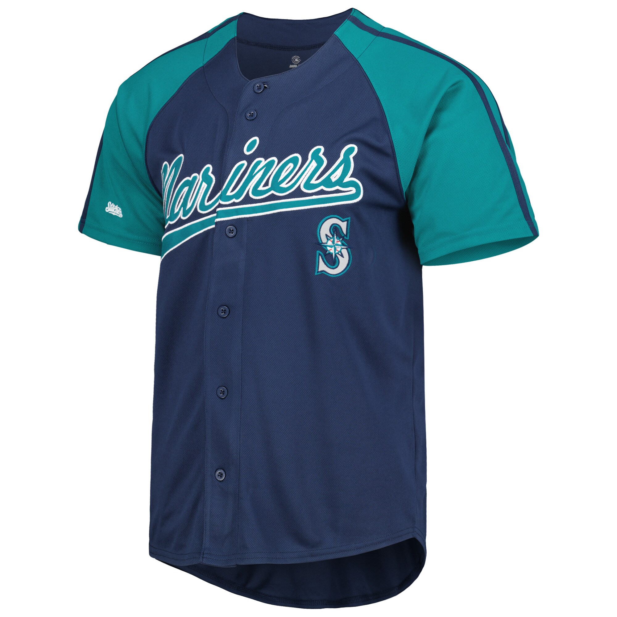 Seattle Mariners Stitches Button-Down Raglan Fashion Jersey - Navy cheap jerseys for sale - CheapJerseys.Shop