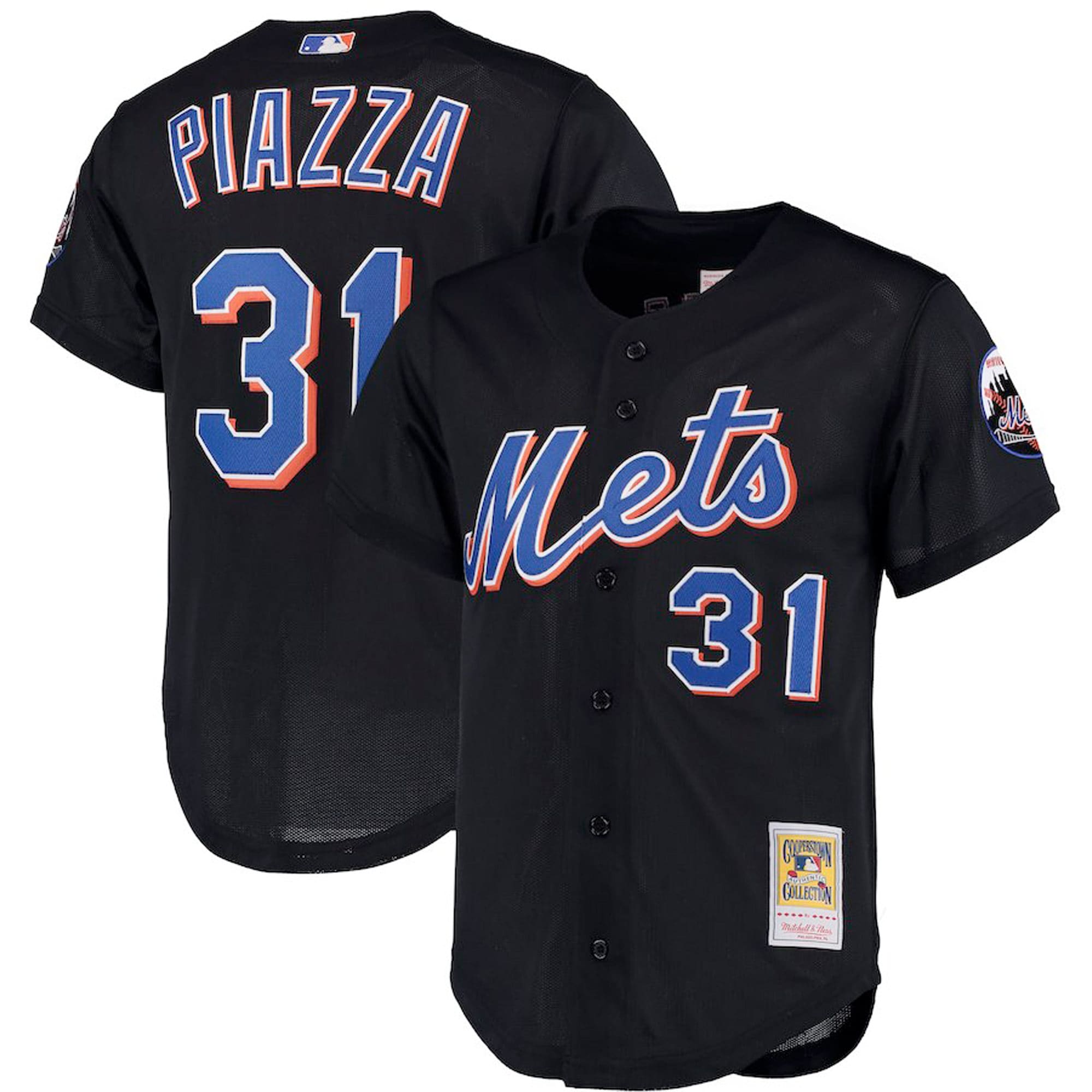 Mike Piazza New York Mets Mitchell & Ness Big & Tall Cooperstown Collection Mesh Button-Up Jersey- Black cheap jerseys for sale - CheapJerseys.Shop