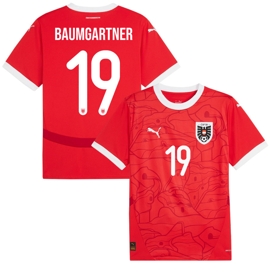 Christoph Baumgartner 19 Austria National Team 2024/25 Home Men Jersey - Red cheap jerseys for sale - CheapJerseys.Shop