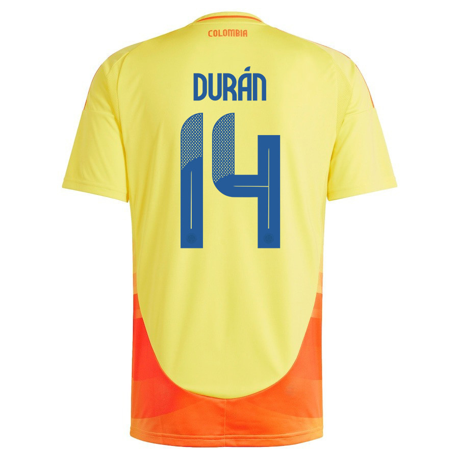 Jhon Durán 14 Colombia National Team 2024/25 Home Men Jersey - Yellow cheap jerseys for sale - CheapJerseys.Shop