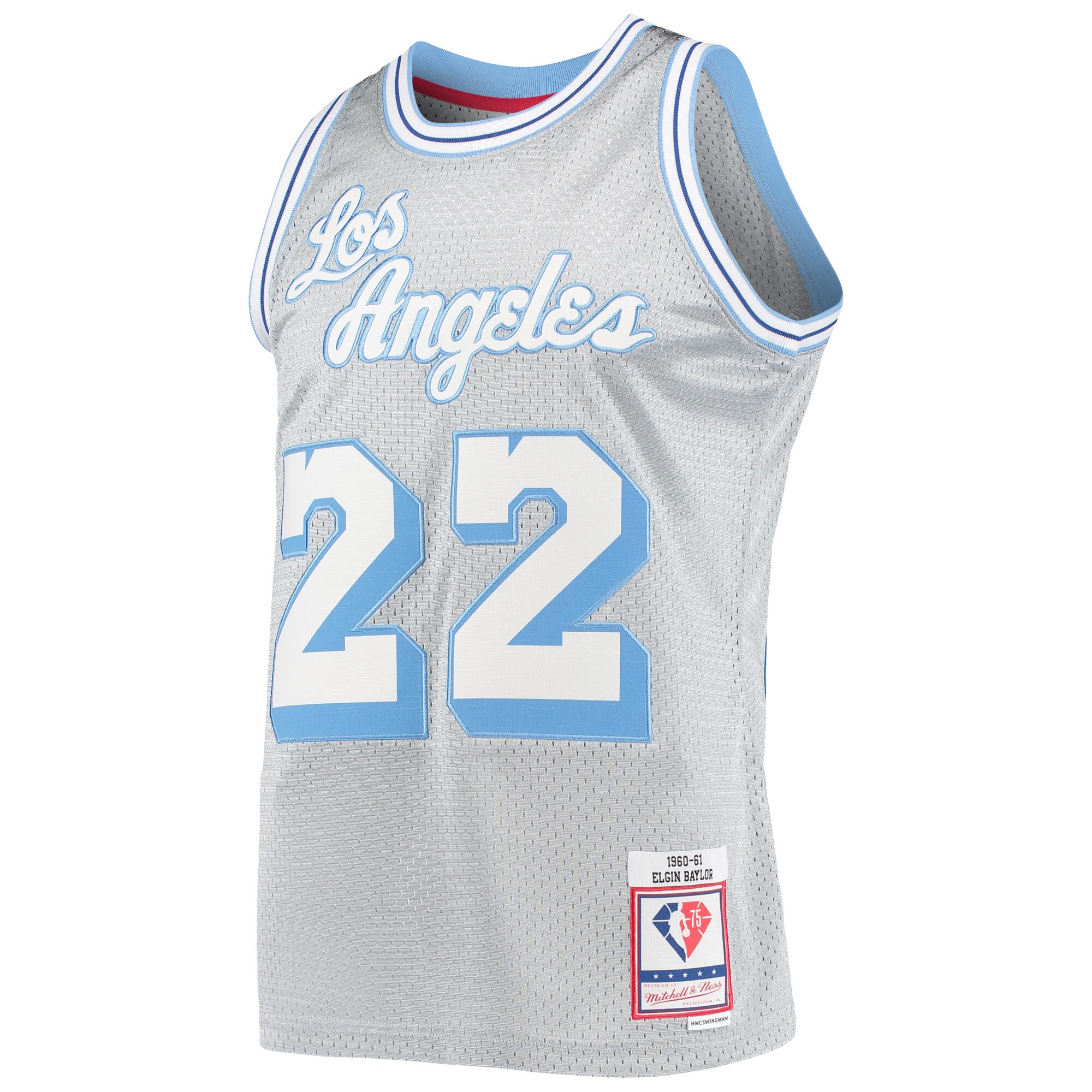 Elgin Baylor Los Angeles Lakers Mitchell & Ness 75th Anniversary 1960\/61 Hardwood Classics Swingman Jersey - Silver cheap jerseys for sale - CheapJerseys.Shop