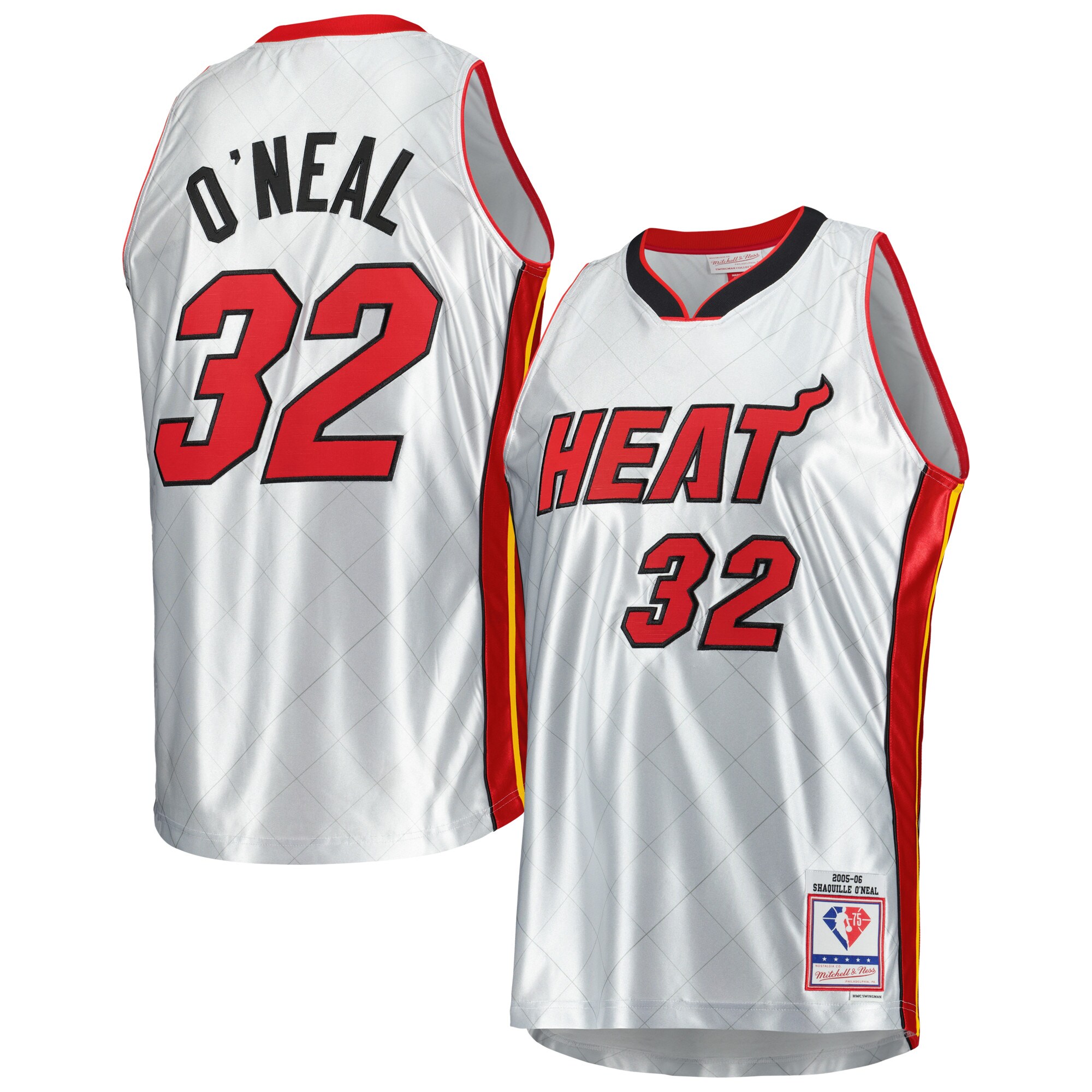 Shaquille O'Neal Miami Heat Mitchell & Ness 2005\/06 Hardwood Classics 75th Anniversary Swingman Jersey - Platinum cheap jerseys for sale - CheapJerseys.Shop