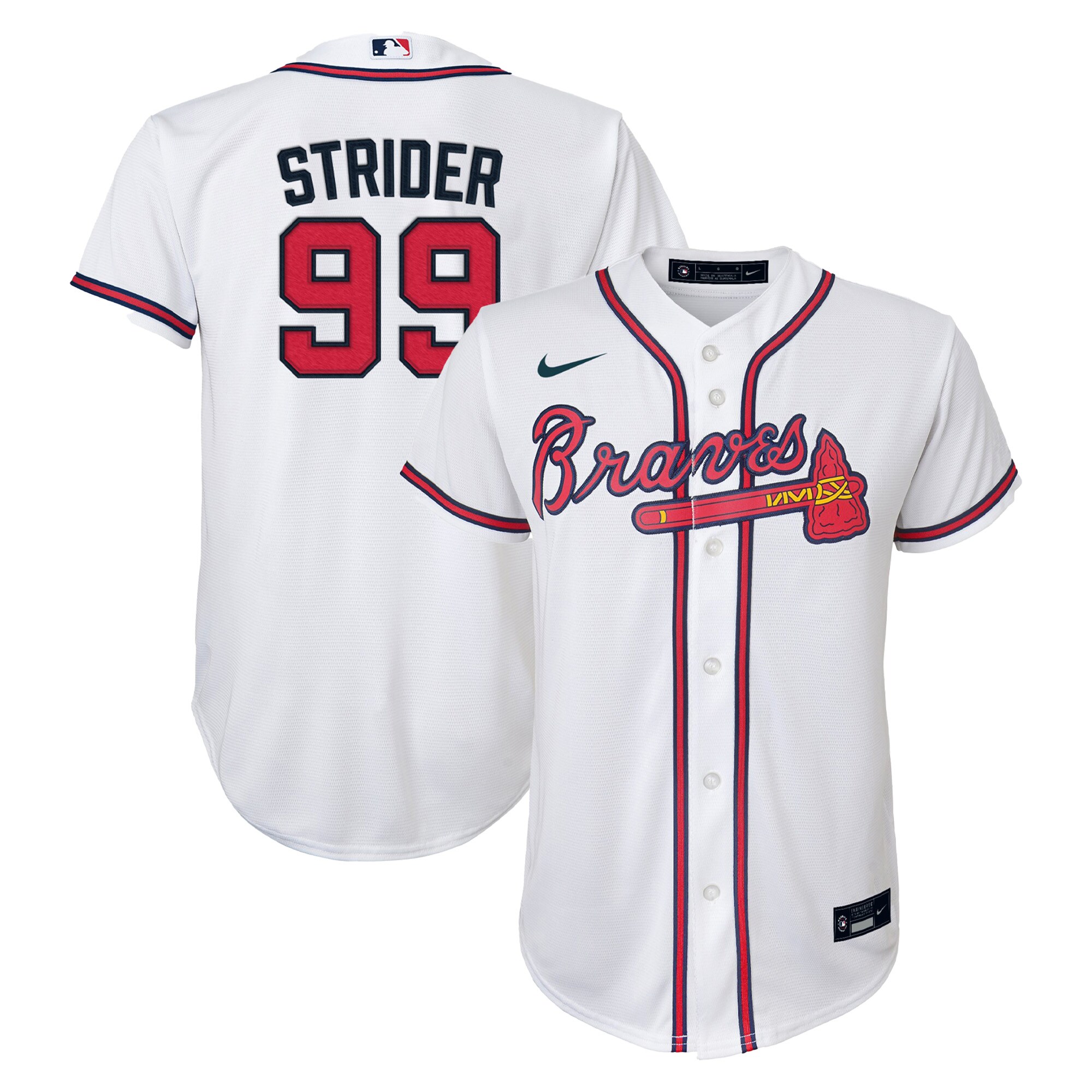 Spencer Strider Atlanta Braves Youth Home Replica Player Jersey - White cheap jerseys for sale - CheapJerseys.Shop