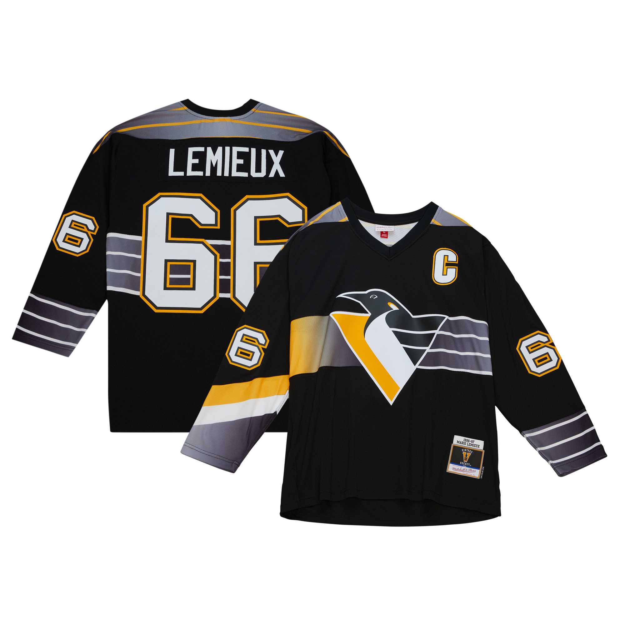 Mario Lemieux Pittsburgh Penguins Mitchell & Ness Captain's Patch 1996\/97 Blue Line Player Jersey - Black cheap jerseys for sale - CheapJerseys.Shop