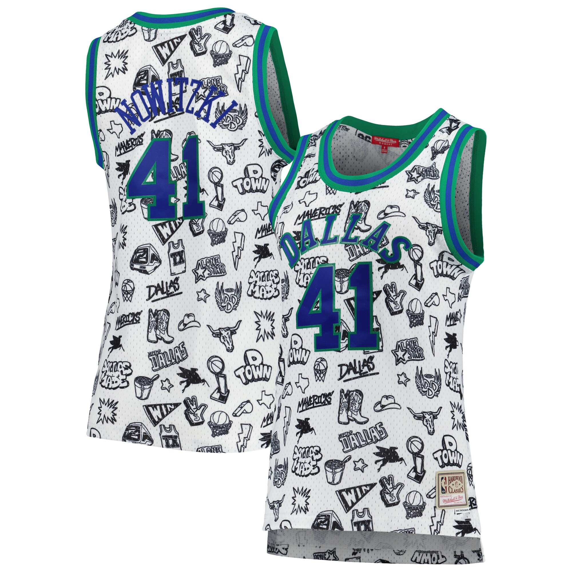 Dirk Nowitzki Dallas Mavericks Mitchell & Ness Women's 1998 Doodle Swingman Jersey - White cheap jerseys for sale - CheapJerseys.Shop