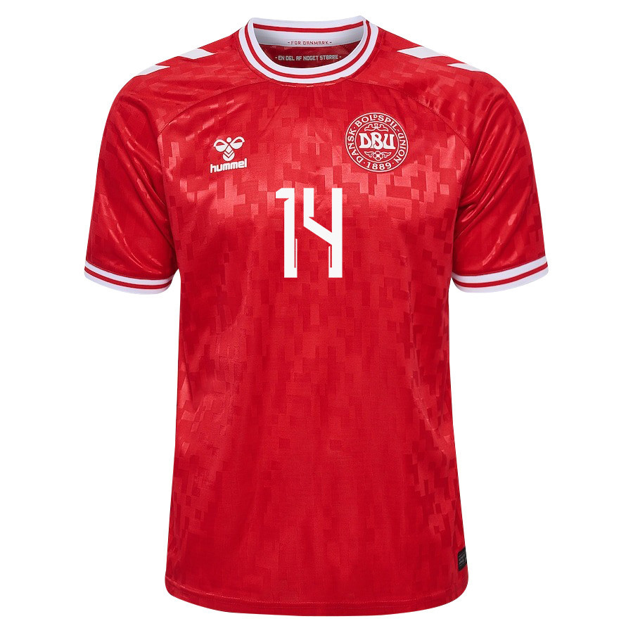 Mikkel Damsgaard 14 Denmark National Team 2024/25 Home Men Jersey - Red cheap jerseys for sale - CheapJerseys.Shop