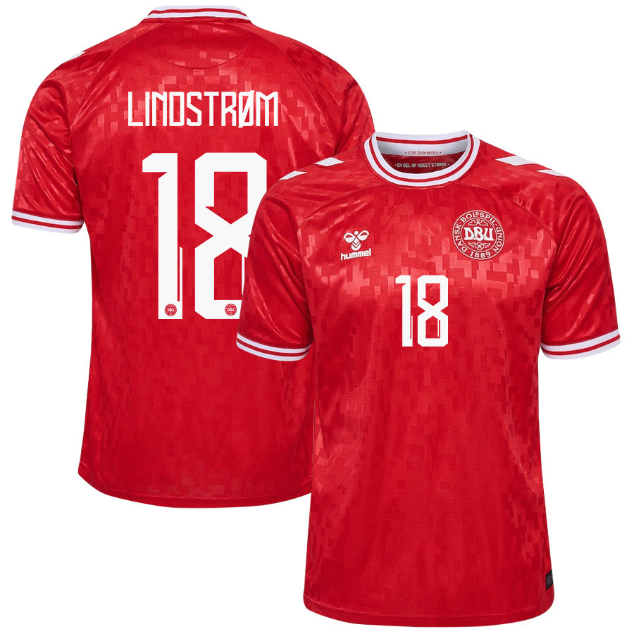 Jesper Lindstrøm 18 Denmark National Team 2024/25 Home Men Jersey - Red cheap jerseys for sale - CheapJerseys.Shop