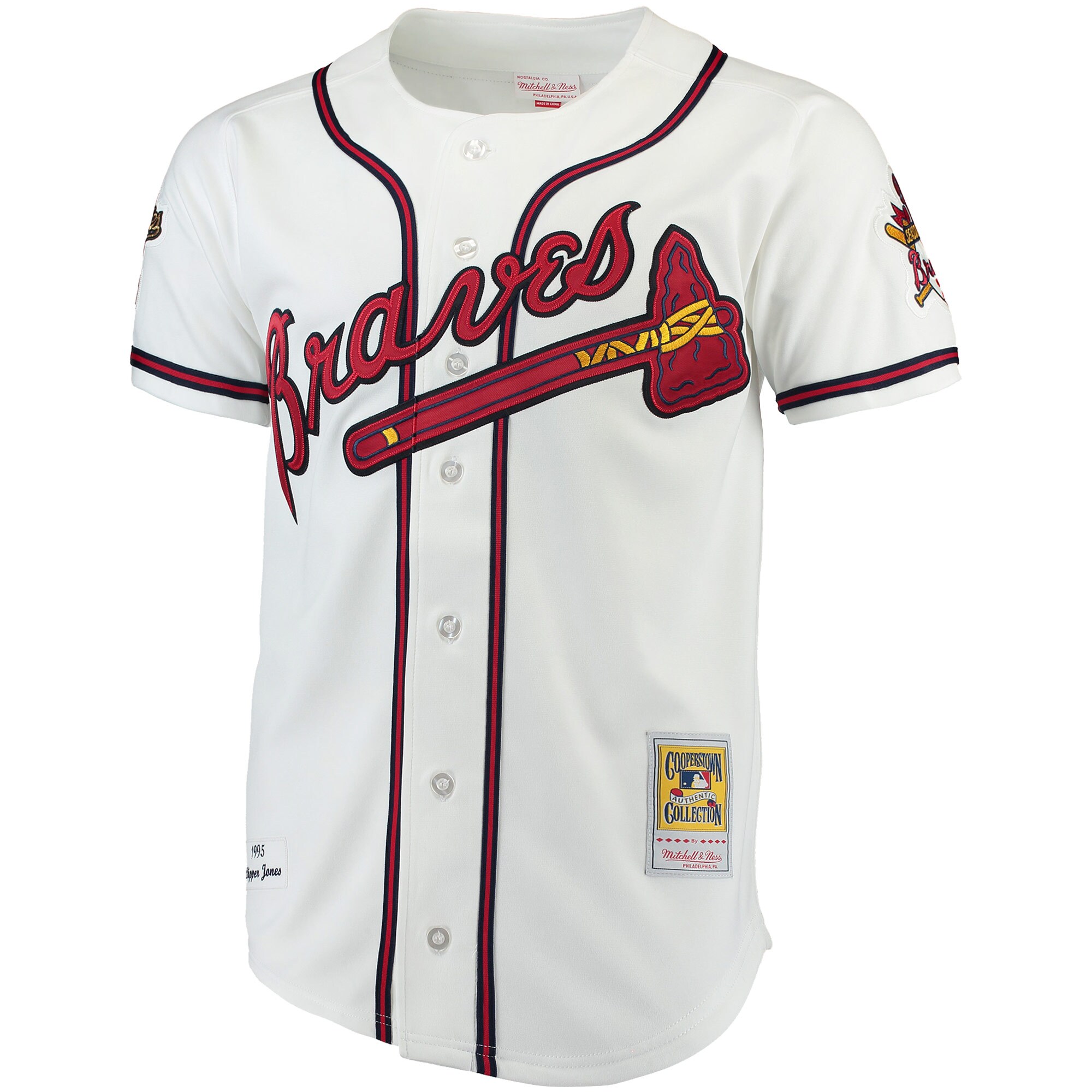Chipper Jones Atlanta Braves Mitchell & Ness Authentic Jersey - White cheap jerseys for sale - CheapJerseys.Shop