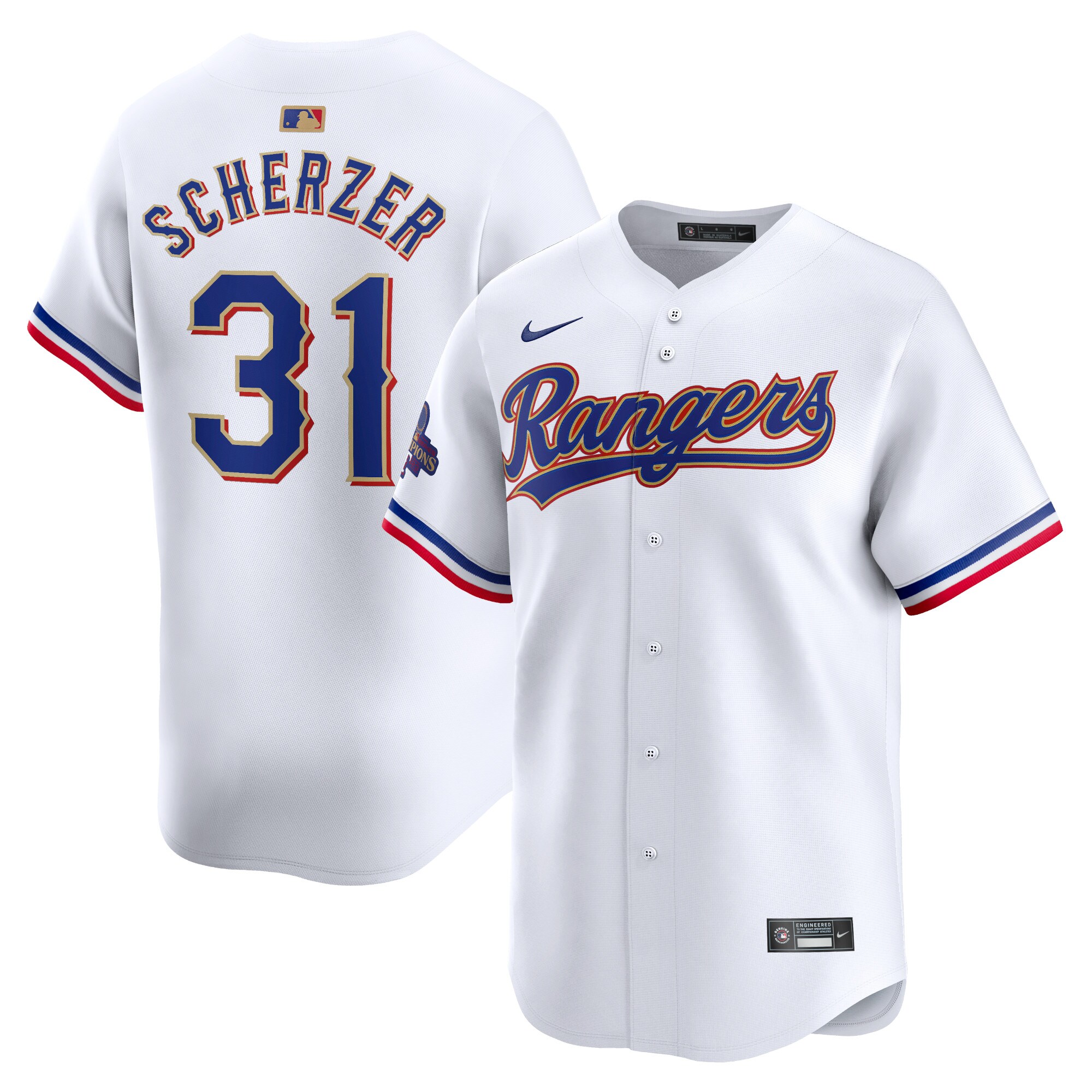 Max Scherzer Texas Rangers 2024 Gold Collection Limited Player Jersey\u00c2\u00a0\u00e2\u20ac\u201c White cheap jerseys for sale - CheapJerseys.Shop