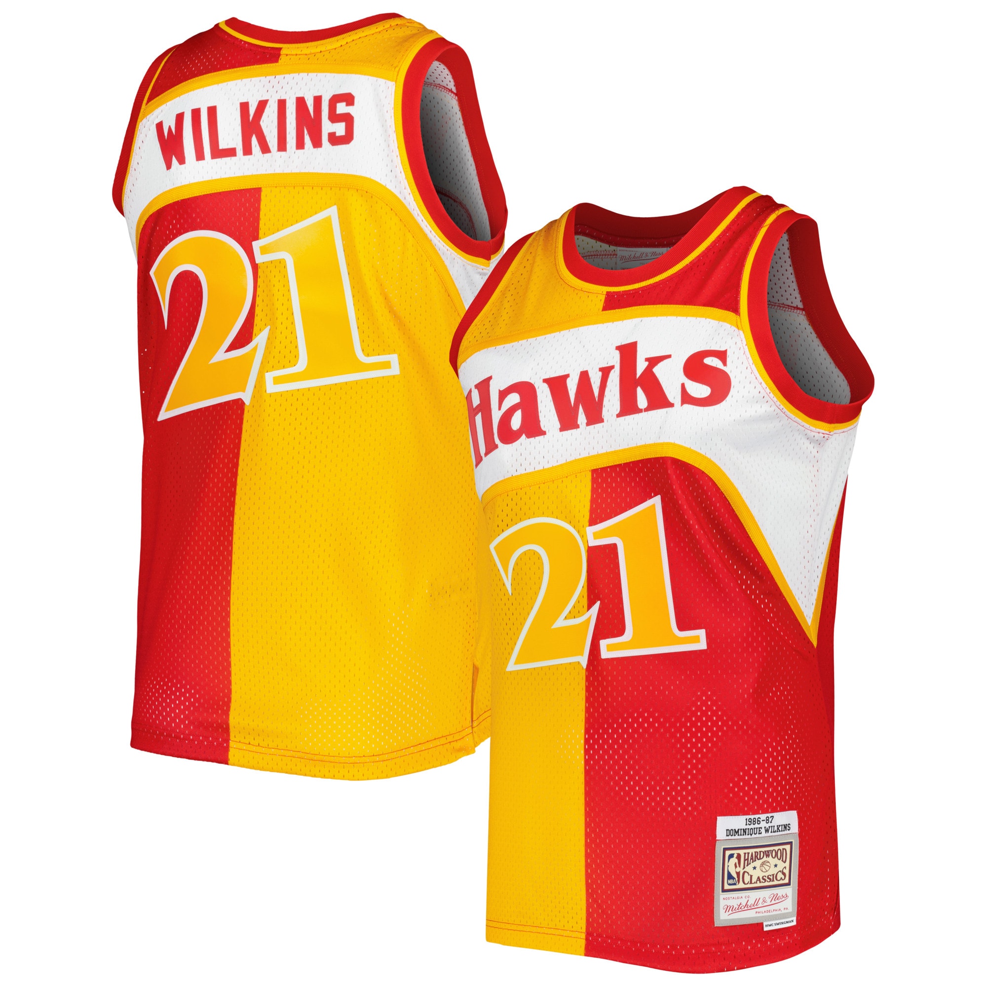 Dominique Wilkins Atlanta Hawks Mitchell & Ness Hardwood Classics 1986\/87 Split Swingman Jersey - Yellow\/Red cheap jerseys for sale - CheapJerseys.Shop