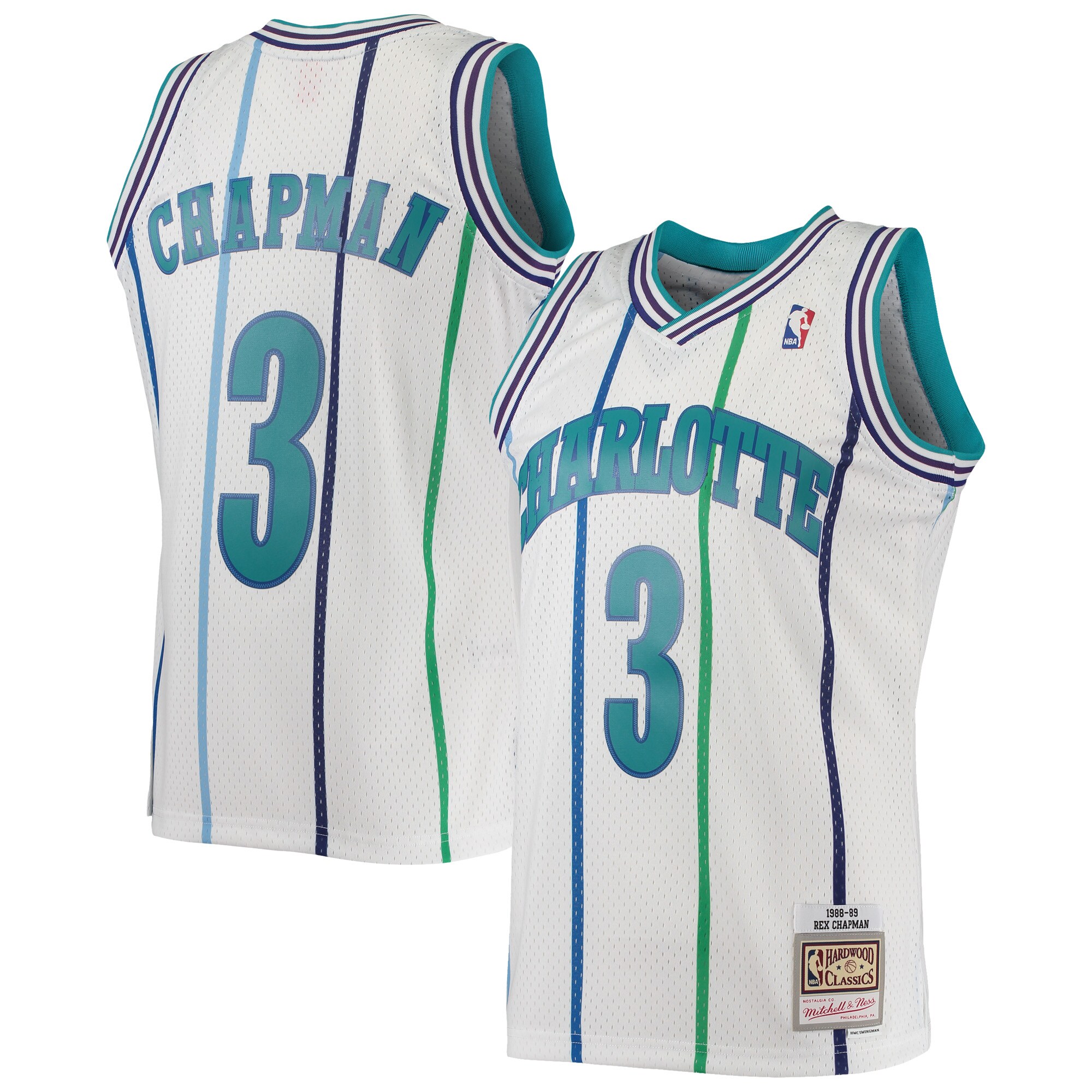 Rex Chapman Charlotte Hornets Mitchell & Ness 1988\/89 Hardwood Classics Swingman Jersey - White cheap jerseys for sale - CheapJerseys.Shop