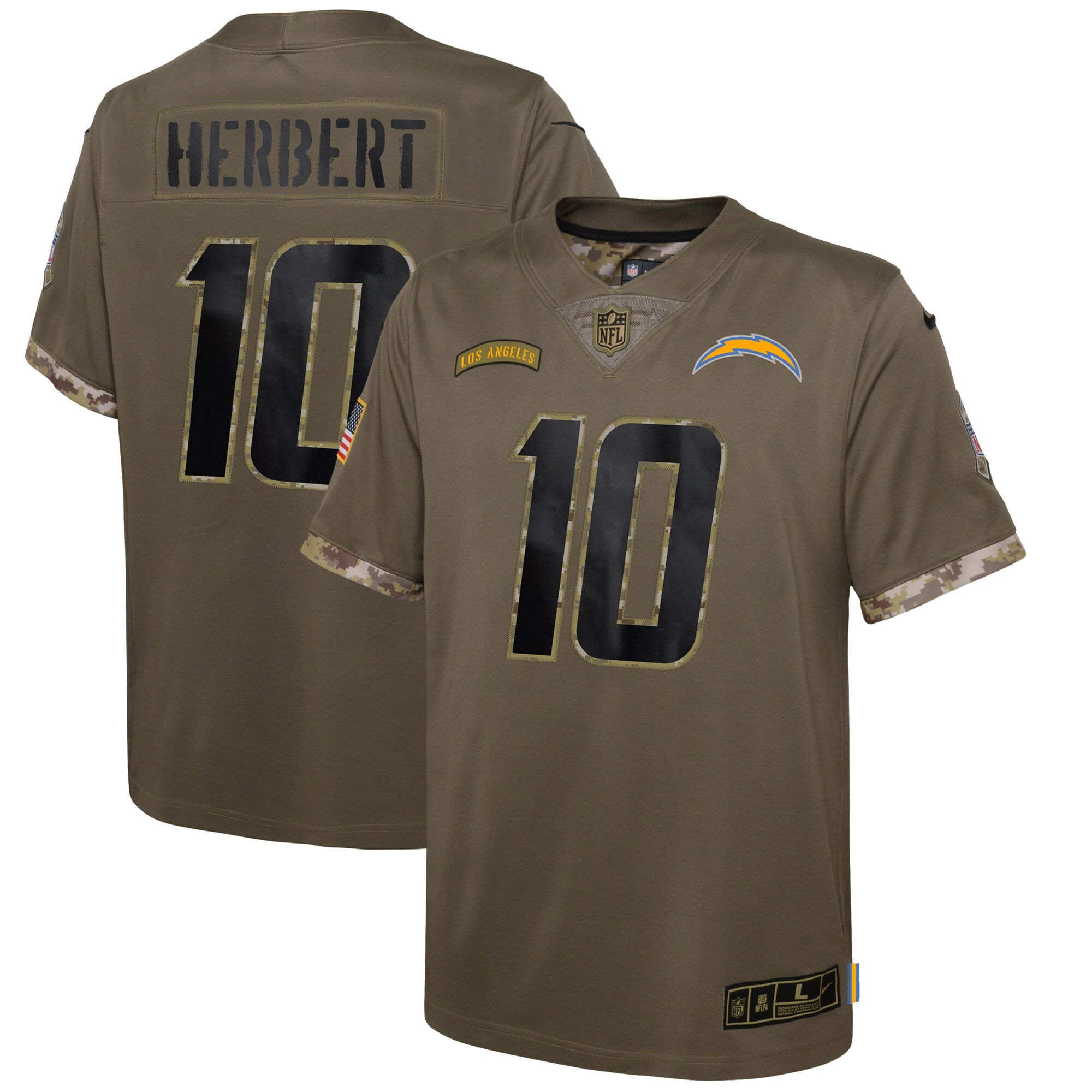 Justin Herbert Los Angeles Chargers Youth 2022 Salute To Service Player Limited Jersey - Olive cheap jerseys for sale - CheapJerseys.Shop