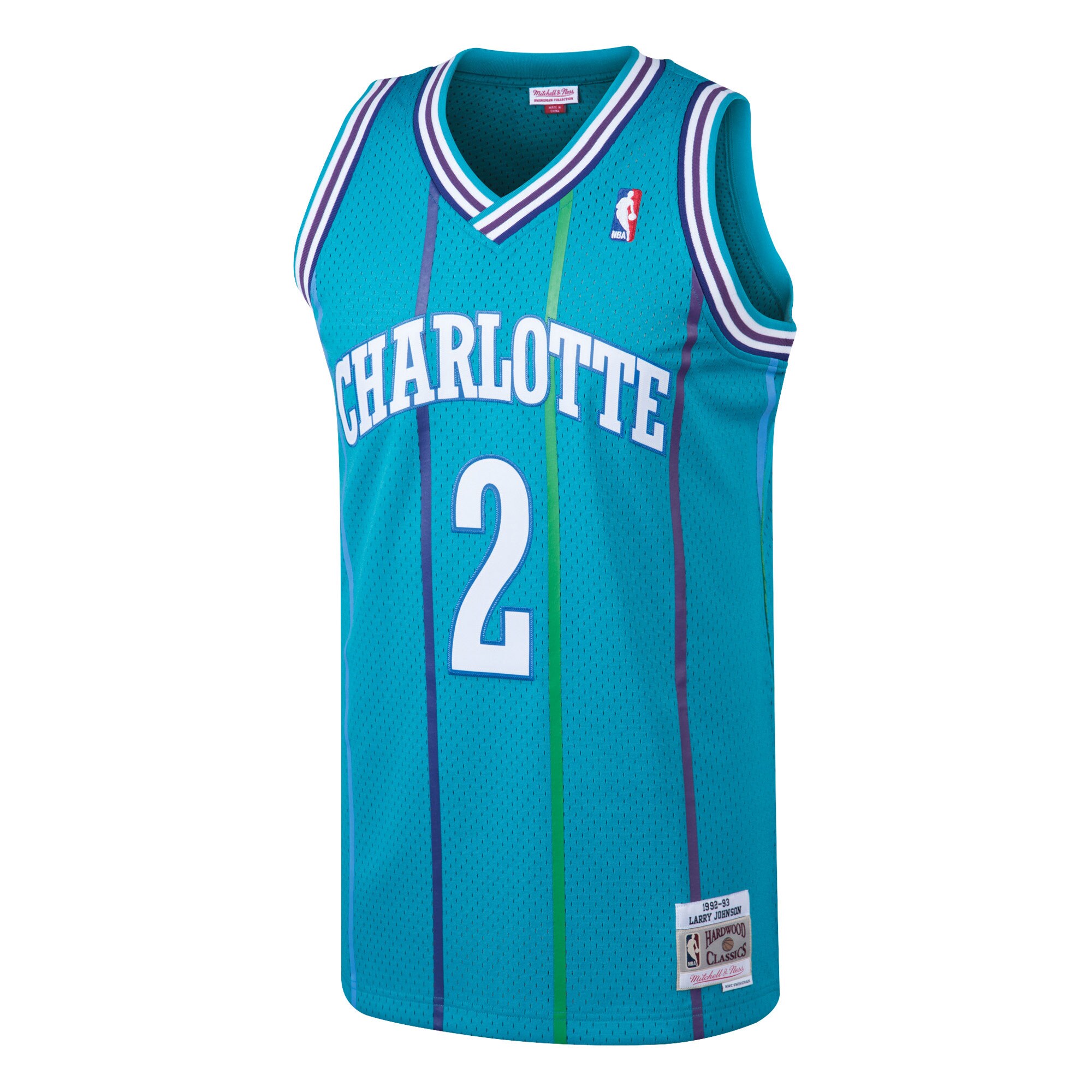Larry Johnson Charlotte Hornets Mitchell & Ness 1992\/93 Hardwood Classics Swingman Jersey - Teal cheap jerseys for sale - CheapJerseys.Shop