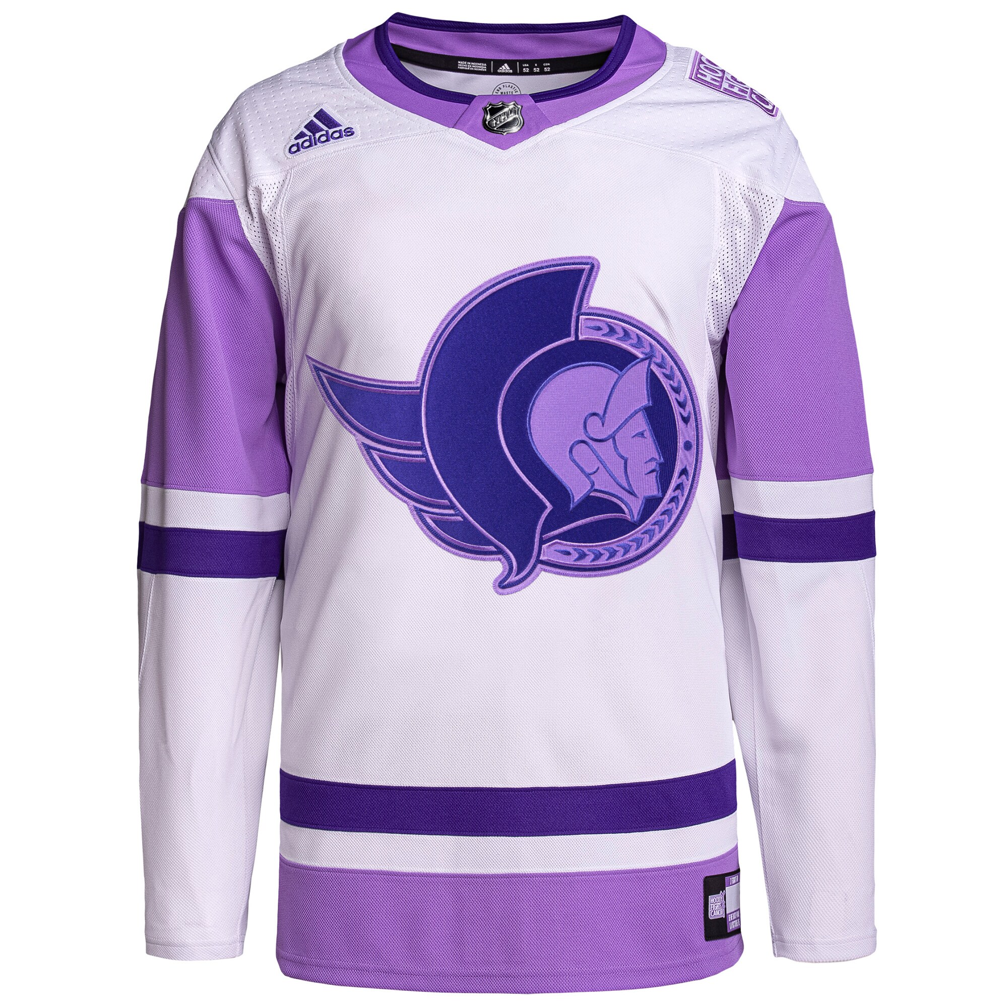 Ottawa Senators Hockey Fights Cancer Primegreen Authentic Blank Practice Jersey - White\/Purple cheap jerseys for sale - CheapJerseys.Shop