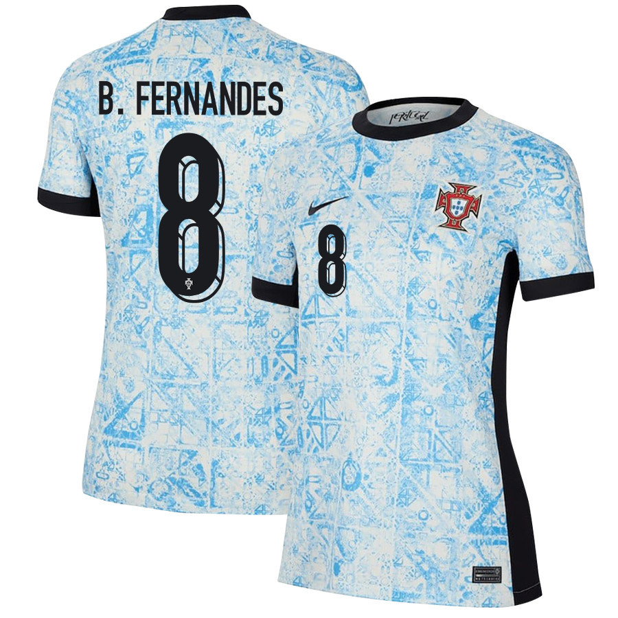 Bruno Fernandes 8 Portugal National Team 2024/25 Away WOMEN Jersey - Cream/Blue cheap jerseys for sale - CheapJerseys.Shop