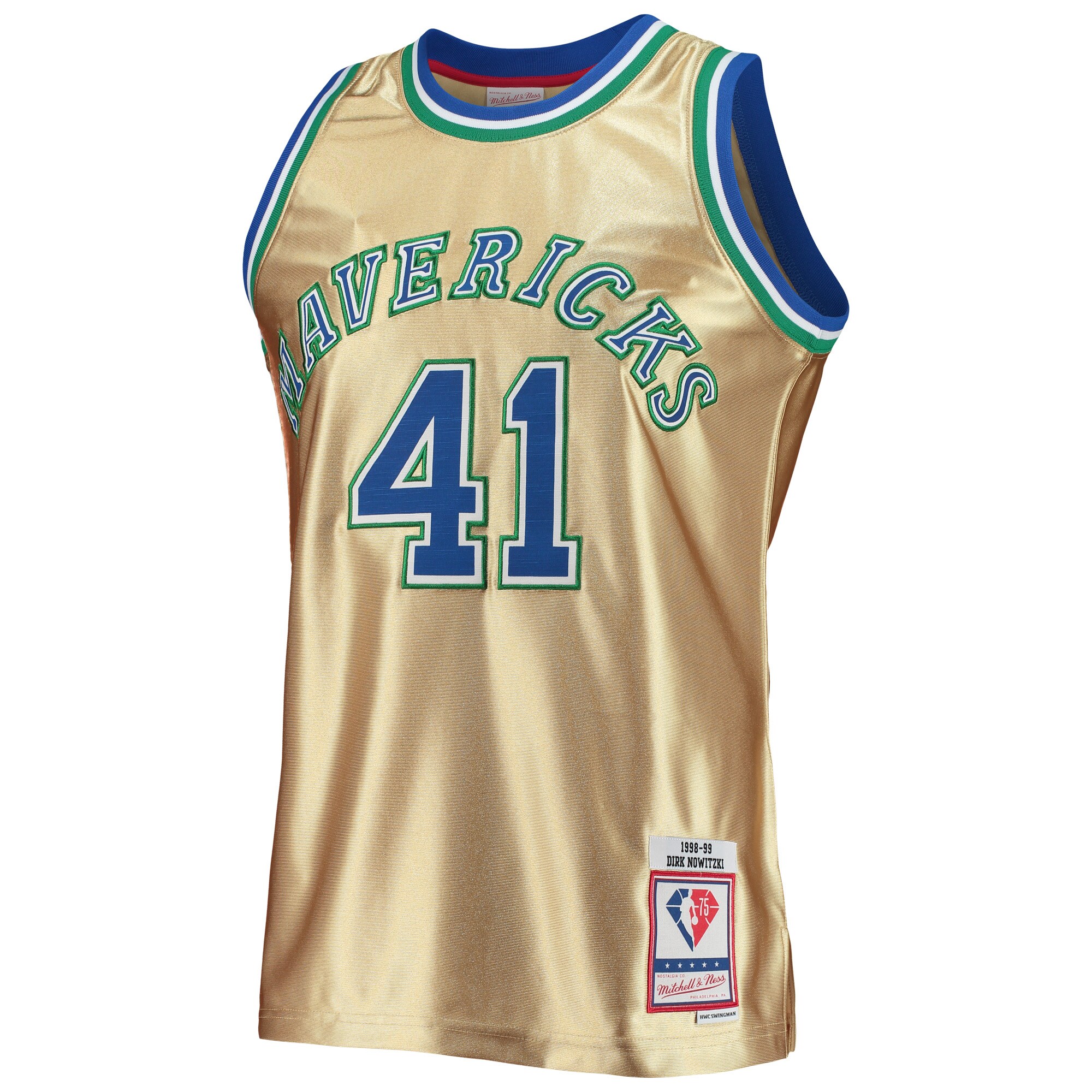 Dirk Nowitzki Dallas Mavericks Mitchell & Ness 75th Anniversary 1998\/99 Hardwood Classics Swingman Jersey - Gold cheap jerseys for sale - CheapJerseys.Shop