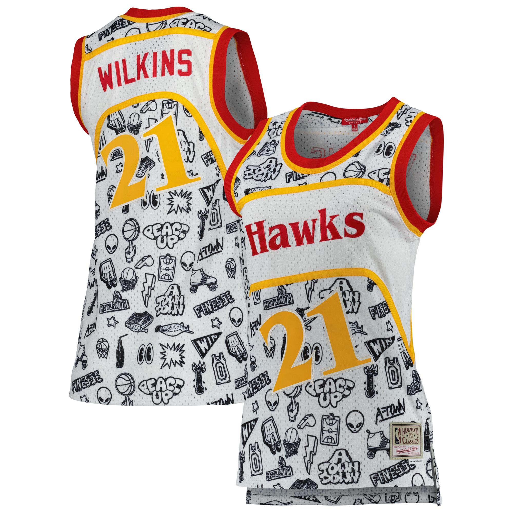 Dominique Wilkins Atlanta Hawks Mitchell & Ness Women's 1986 Doodle Swingman Jersey - White cheap jerseys for sale - CheapJerseys.Shop