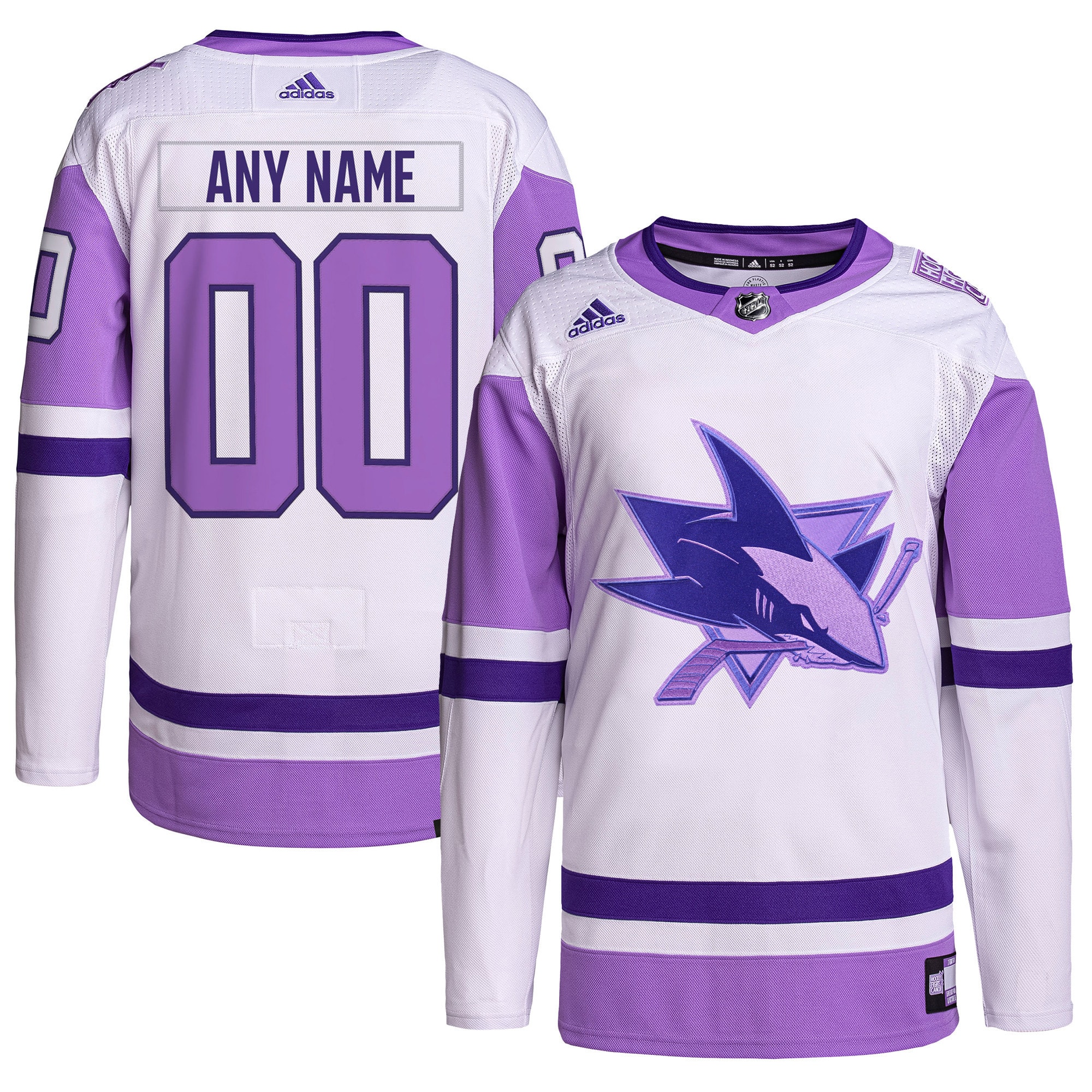 San Jose Sharks Hockey Fights Cancer Primegreen Authentic Custom Jersey - White\/Purple cheap jerseys for sale - CheapJerseys.Shop