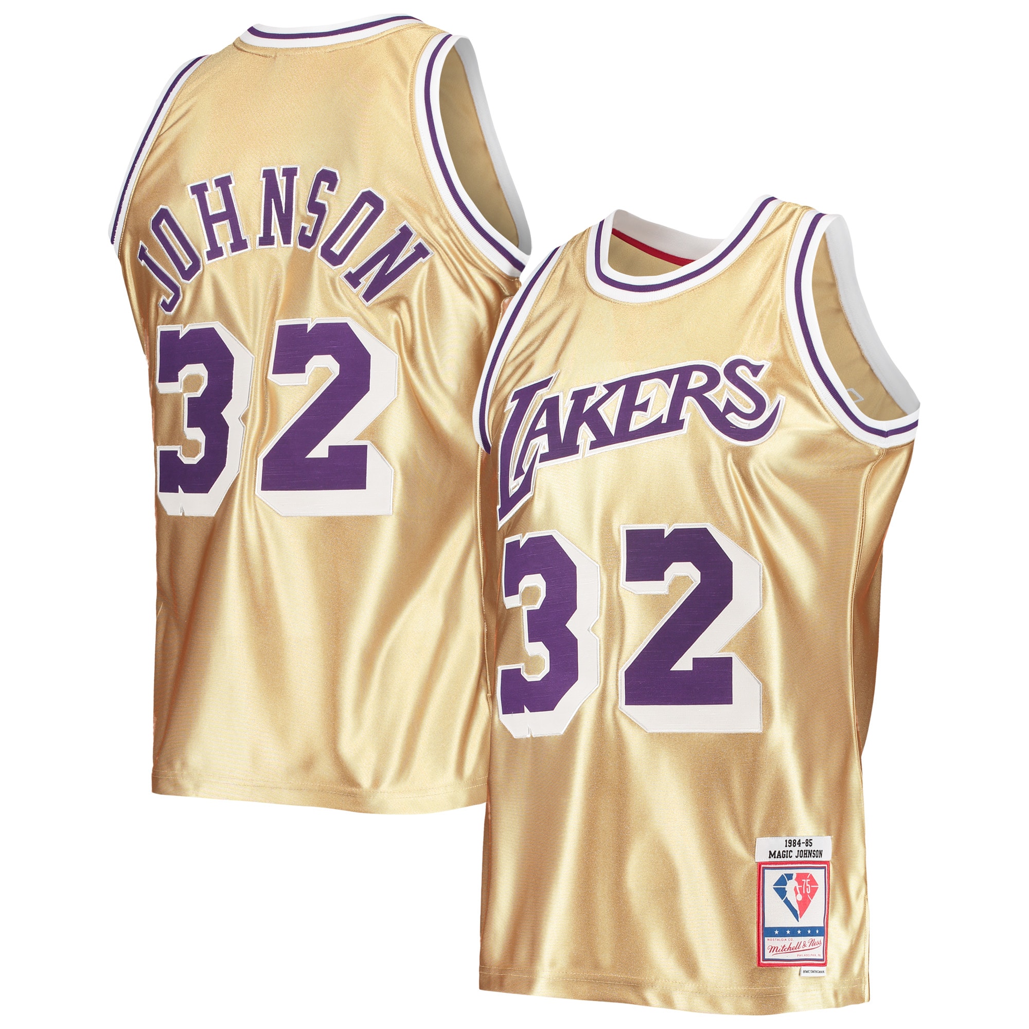 Magic Johnson Los Angeles Lakers Mitchell & Ness 75th Anniversary 1984\/85 Hardwood Classics Swingman Jersey - Gold cheap jerseys for sale - CheapJerseys.Shop