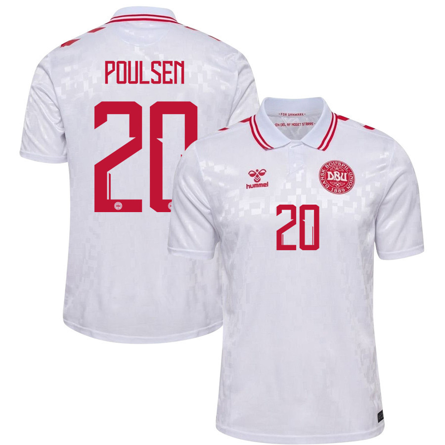 Yussuf Poulsen 20 Denmark National Team 2024/25 Away Men Jersey - White cheap jerseys for sale - CheapJerseys.Shop