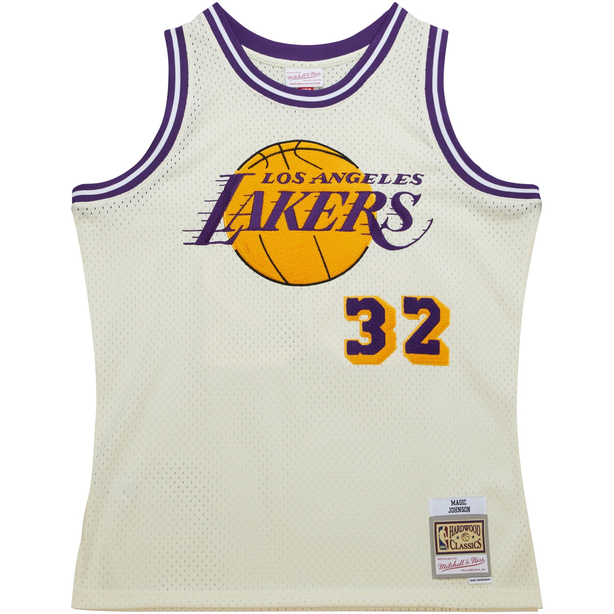 Magic Johnson Los Angeles Lakers Mitchell & Ness Chainstitch Swingman Jersey - Cream cheap jerseys for sale - CheapJerseys.Shop