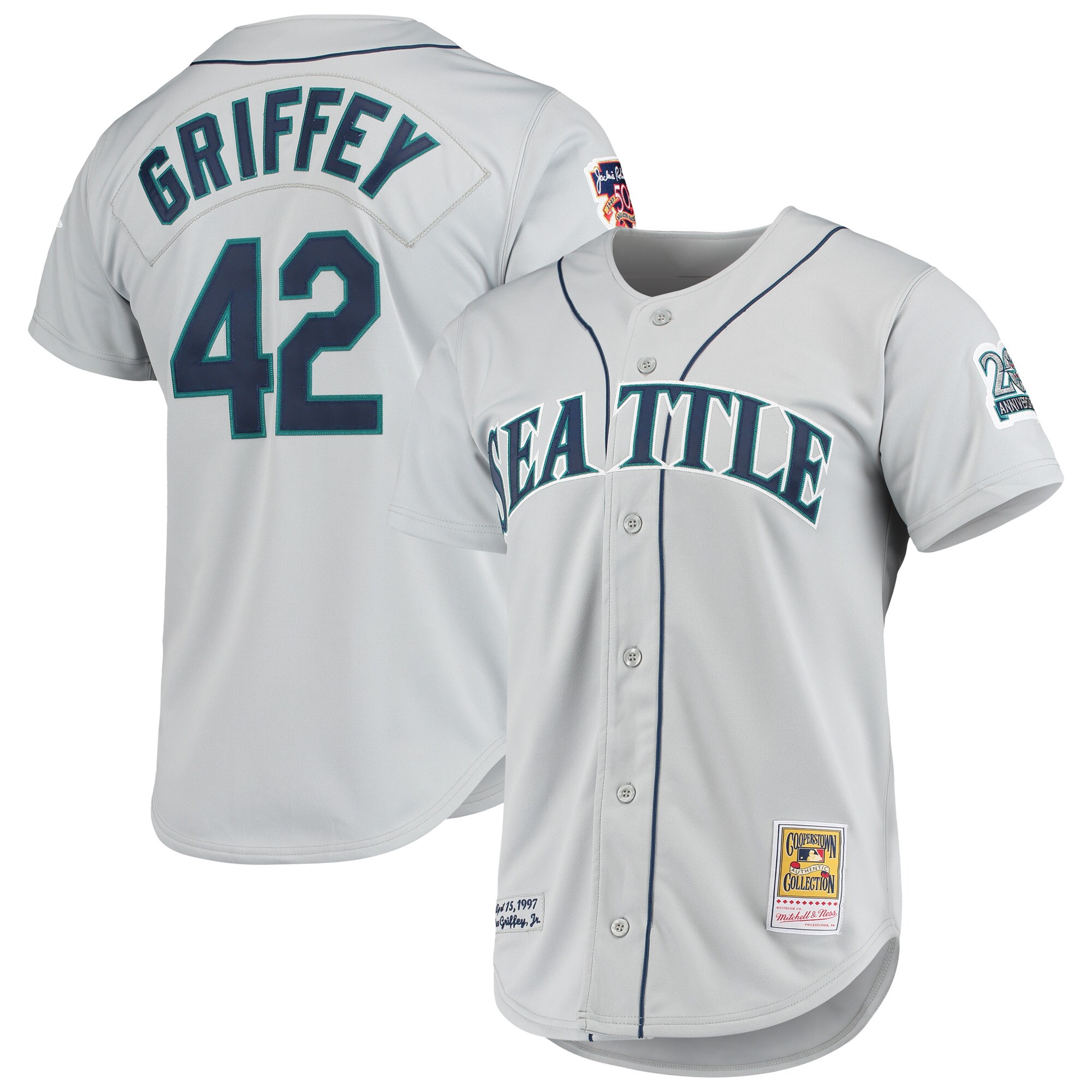 Ken Griffey Jr. Seattle Mariners Mitchell & Ness 20th Anniversary Cooperstown Collection Authentic Jersey - Gray cheap jerseys for sale - CheapJerseys.Shop