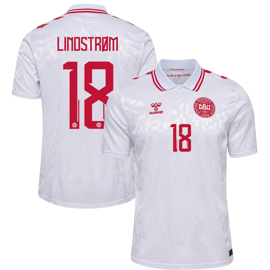 Jesper Lindstrøm 18 Denmark National Team 2024/25 Away Men Jersey - White cheap jerseys for sale - CheapJerseys.Shop