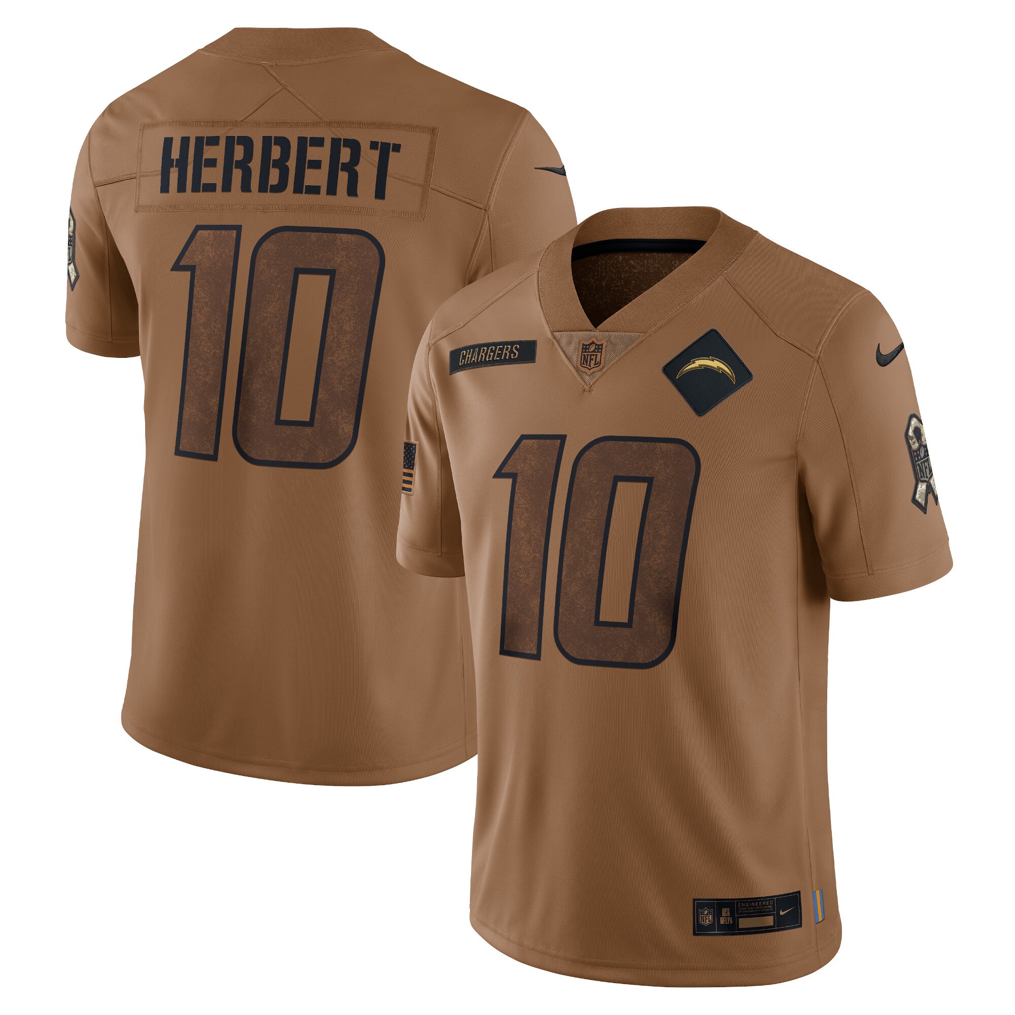 Justin Herbert Los Angeles Chargers 2023 Salute To Service Limited Jersey - Brown cheap jerseys for sale - CheapJerseys.Shop