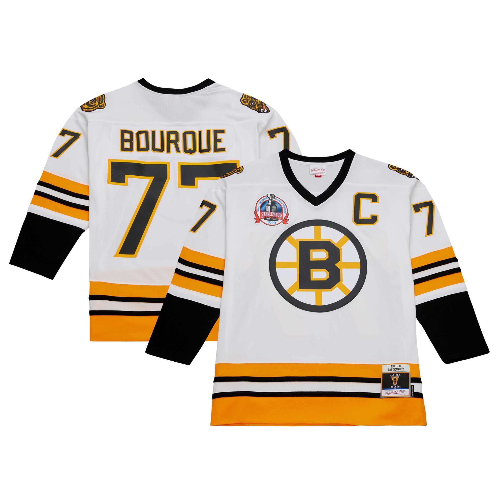 Ray Bourque Boston Bruins Mitchell & Ness Captain Patch 1989\/90 Blue Line Player Jersey - White cheap jerseys for sale - CheapJerseys.Shop