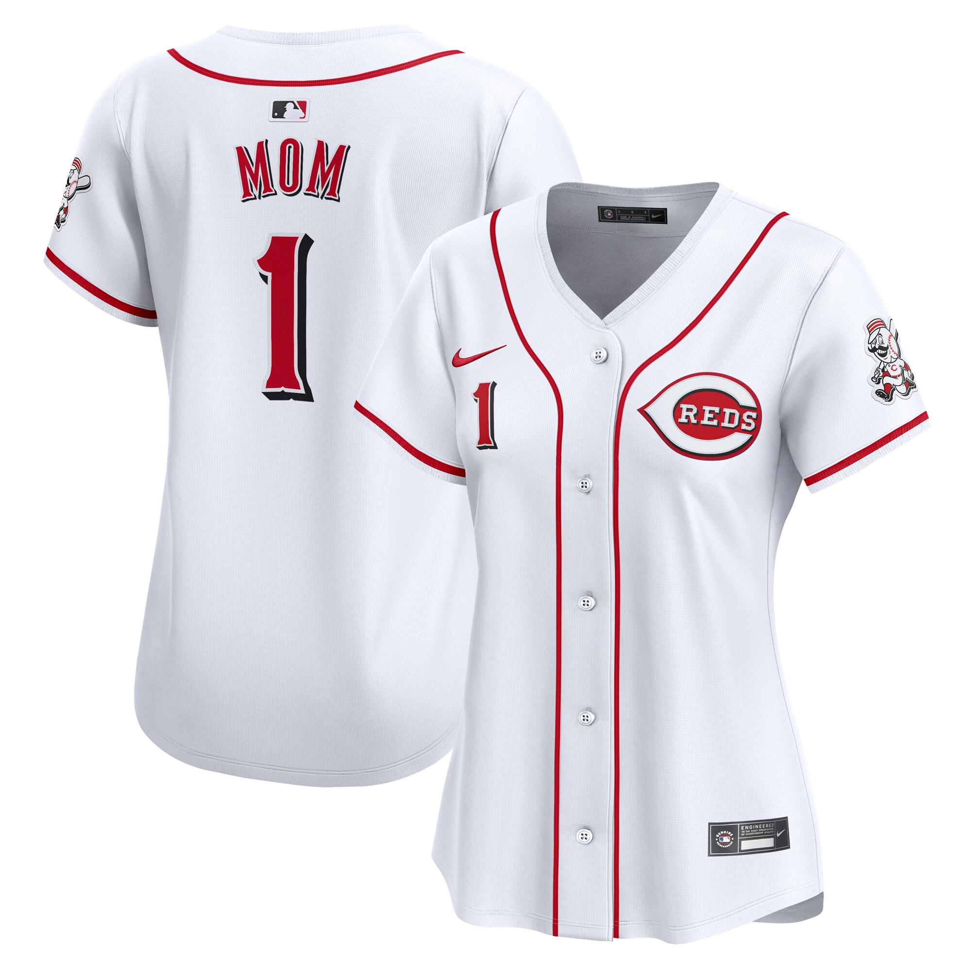Cincinnati Reds Women's #1 Mom Home Limited Jersey - White cheap jerseys for sale - CheapJerseys.Shop