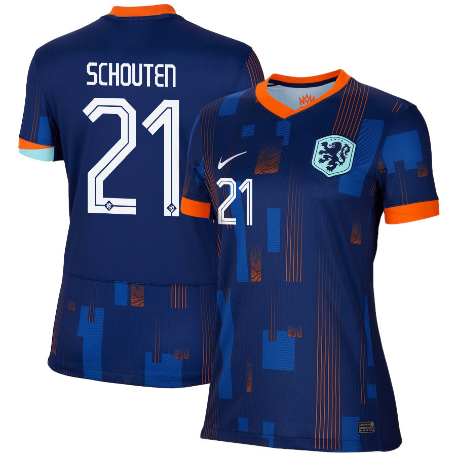 Jerdy Schouten 21 Netherlands National Team 2024/25 Away WOMEN Jersey - Navy cheap jerseys for sale - CheapJerseys.Shop