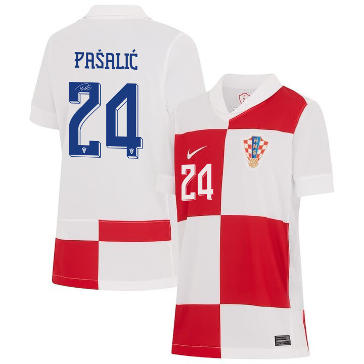 Marco Pašalić 24 Signed Croatia National Team 2024 Home YOUTH Jersey Autographed - White cheap jerseys for sale - CheapJerseys.Shop