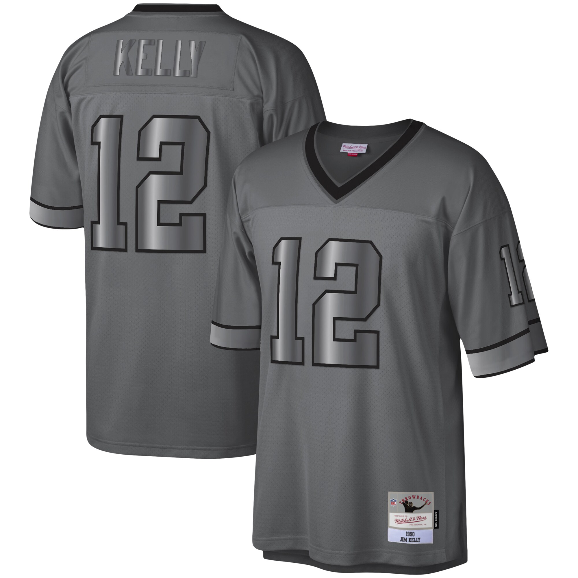 Jim Kelly Buffalo Bills Mitchell & Ness 1990 Retired Player Metal Legacy Jersey - Charcoal cheap jerseys for sale - CheapJerseys.Shop