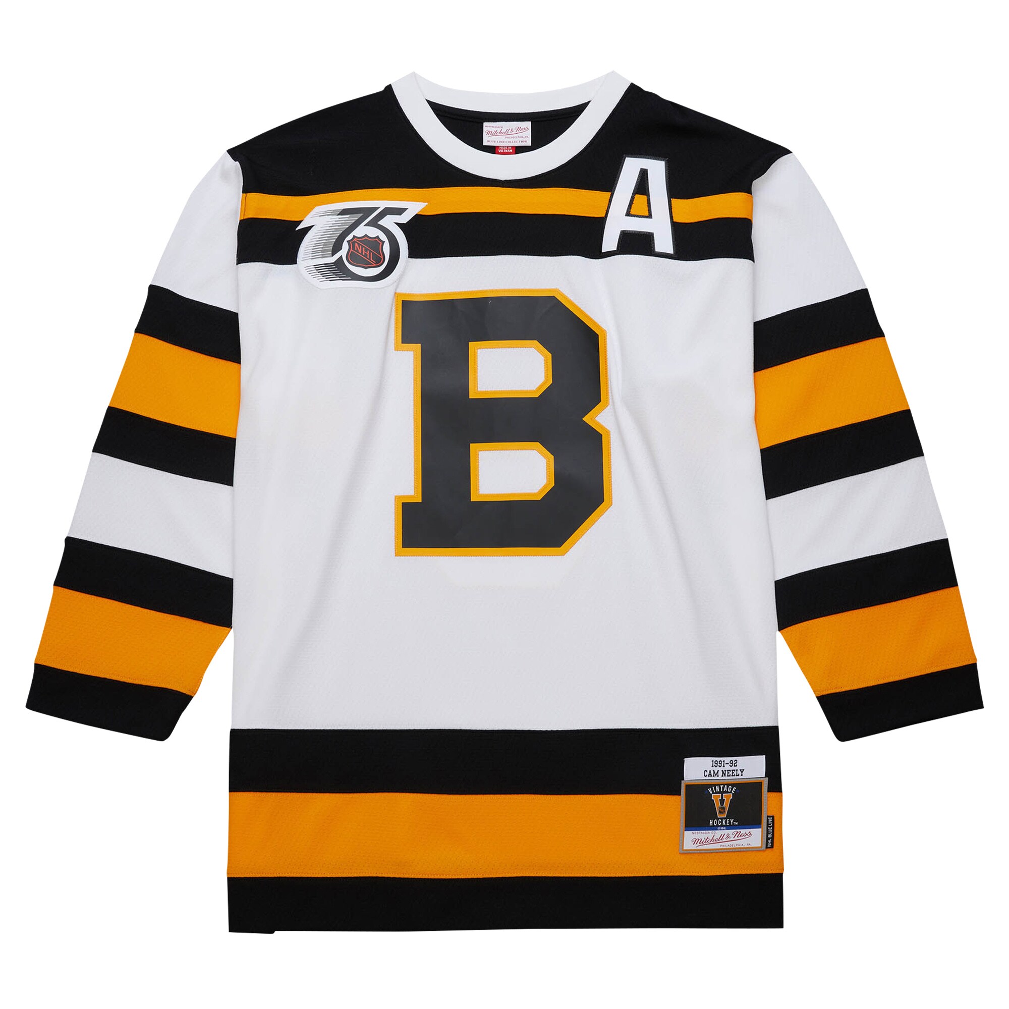 Cam Neely Boston Bruins Mitchell & Ness 1991\/92 Alternate Captain Blue Line Player Jersey - White cheap jerseys for sale - CheapJerseys.Shop