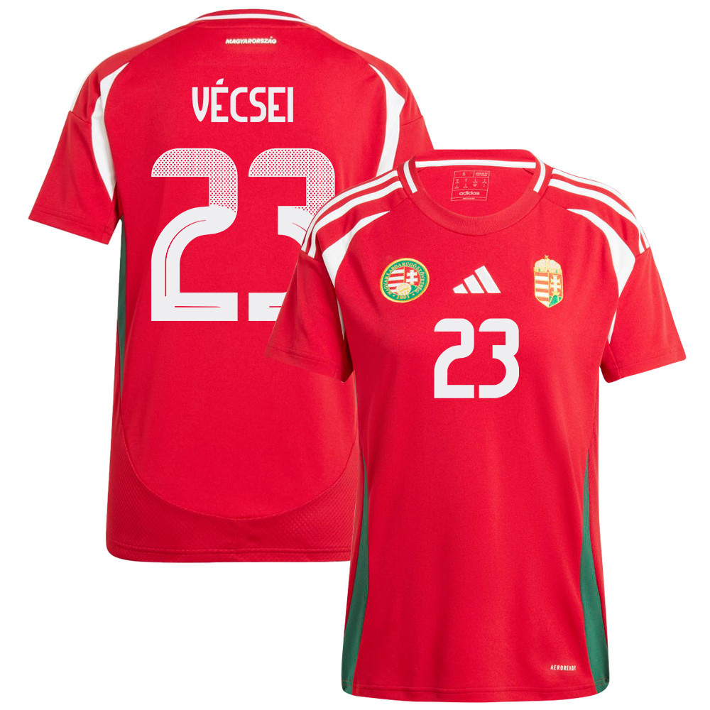 Bálint Vécsei 23 Hungary National Team 2024/25 Home WOMEN Jersey - Red cheap jerseys for sale - CheapJerseys.Shop