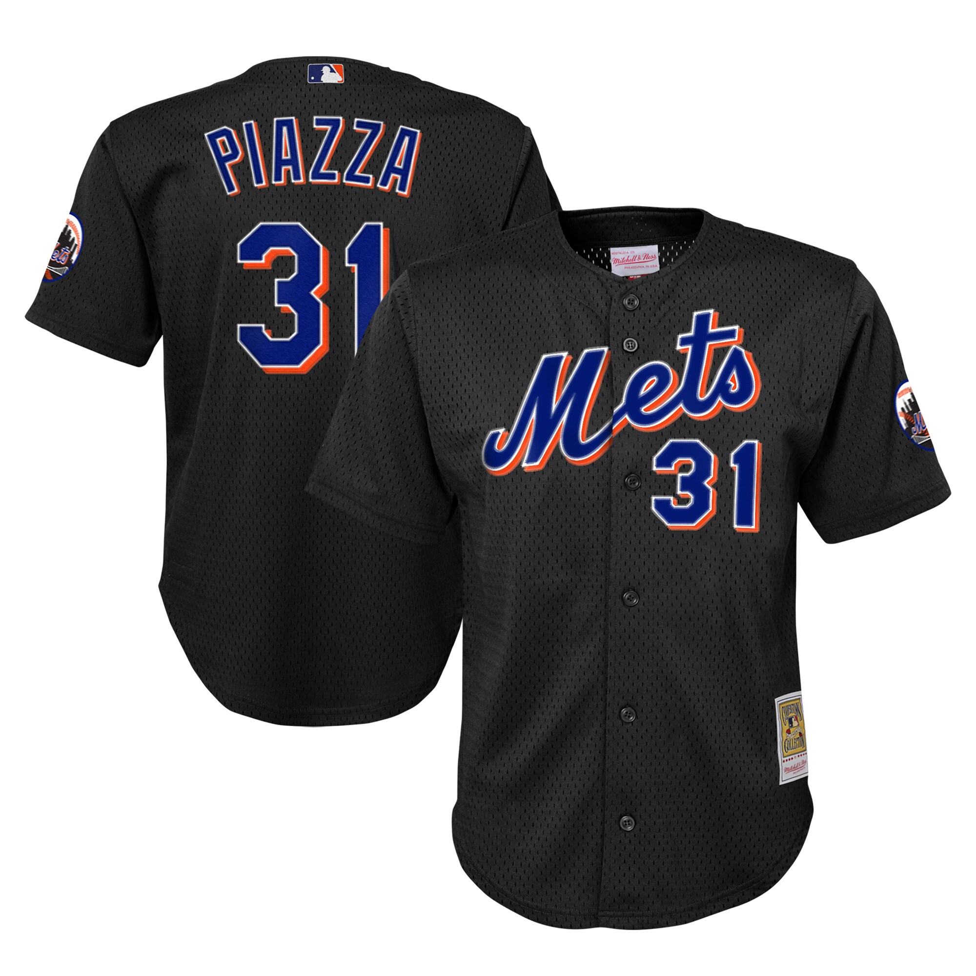 Mike Piazza New York Mets Mitchell & Ness Youth Cooperstown Collection\u00c2\u00a0Mesh Batting Practice Jersey - Black cheap jerseys for sale - CheapJerseys.Shop