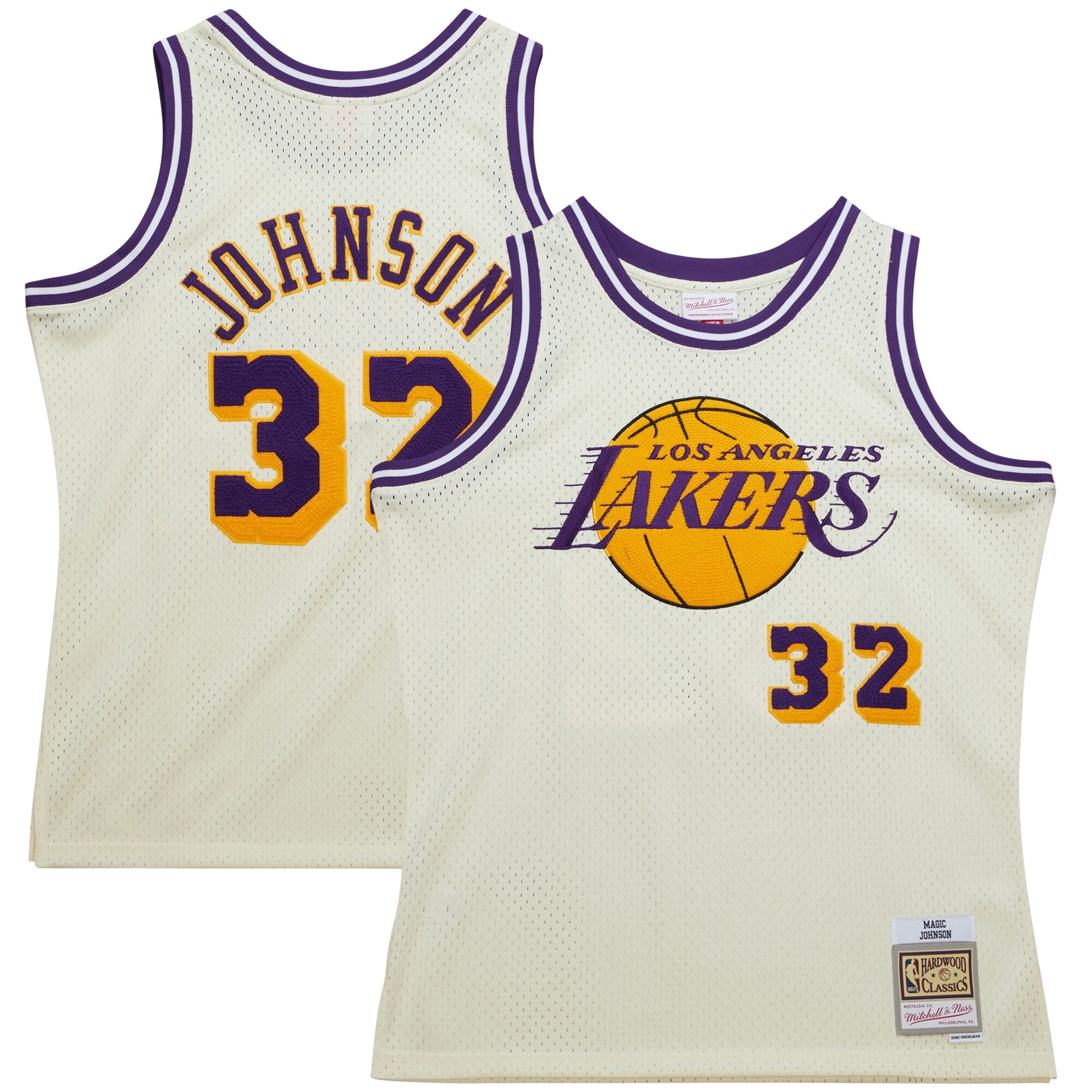 Magic Johnson Los Angeles Lakers Mitchell & Ness Chainstitch Swingman Jersey - Cream cheap jerseys for sale - CheapJerseys.Shop