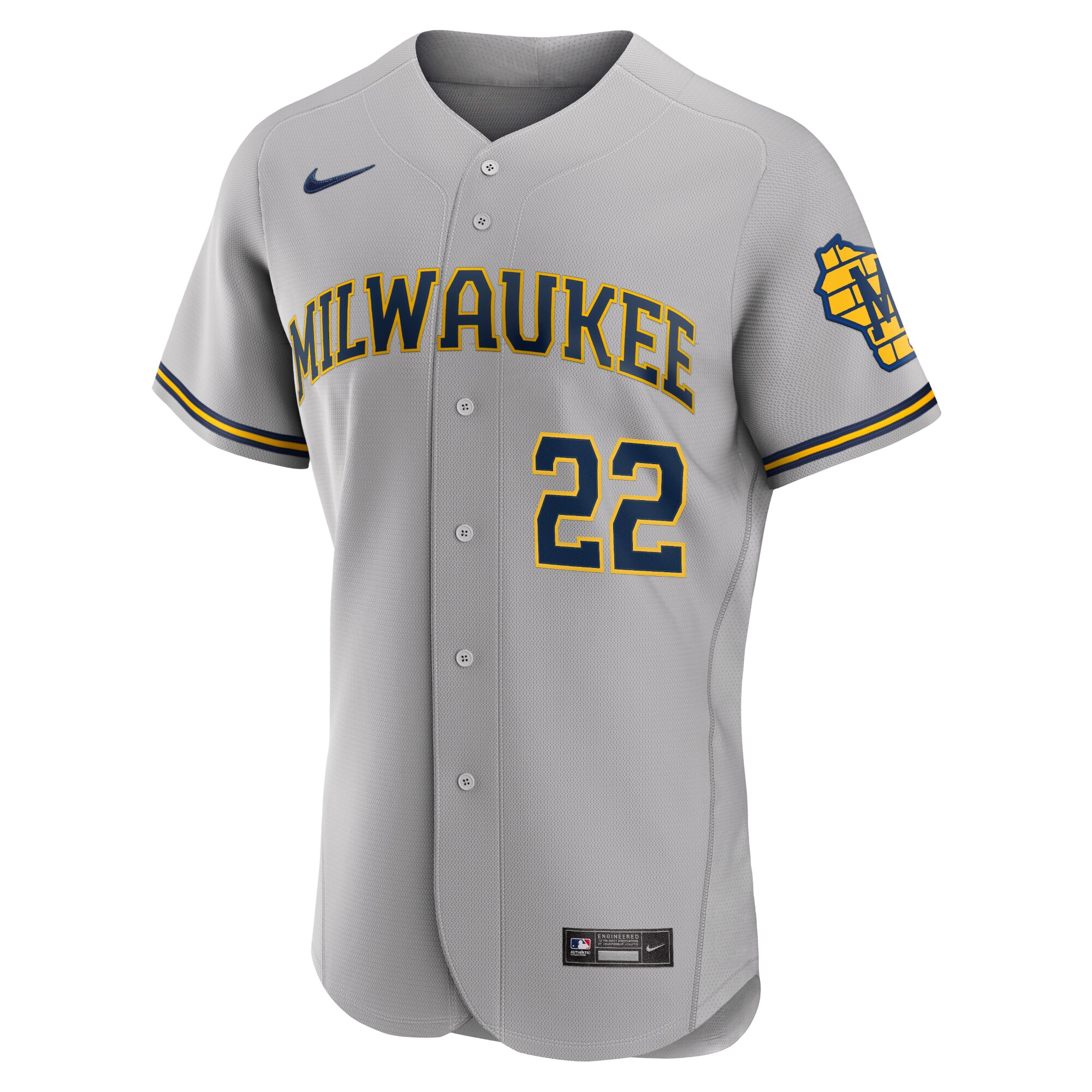 Christian Yelich Milwaukee Brewers Road Authentic Player Logo Jersey - Gray cheap jerseys for sale - CheapJerseys.Shop