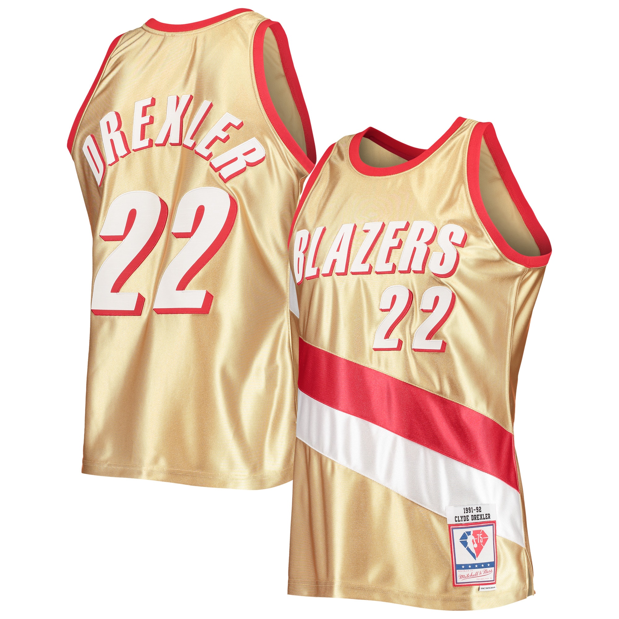 Clyde Drexler Portland Trail Blazers Mitchell & Ness 75th Anniversary 1991\/92 Hardwood Classics Swingman Jersey - Gold cheap jerseys for sale - CheapJerseys.Shop