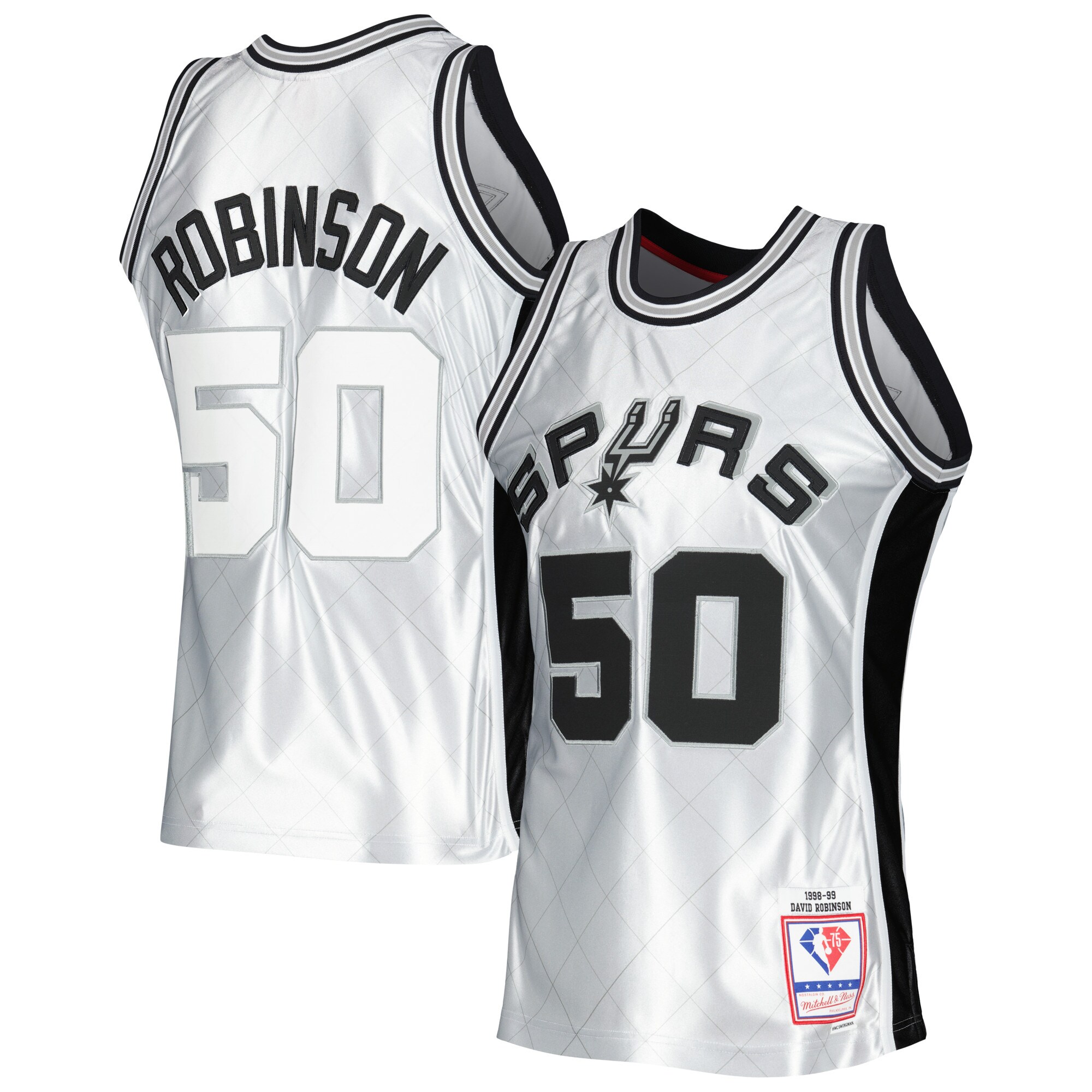 David Robinson San Antonio Spurs Mitchell & Ness 1998\/99 Hardwood Classics 75th Anniversary Swingman Jersey - Platinum cheap jerseys for sale - CheapJerseys.Shop