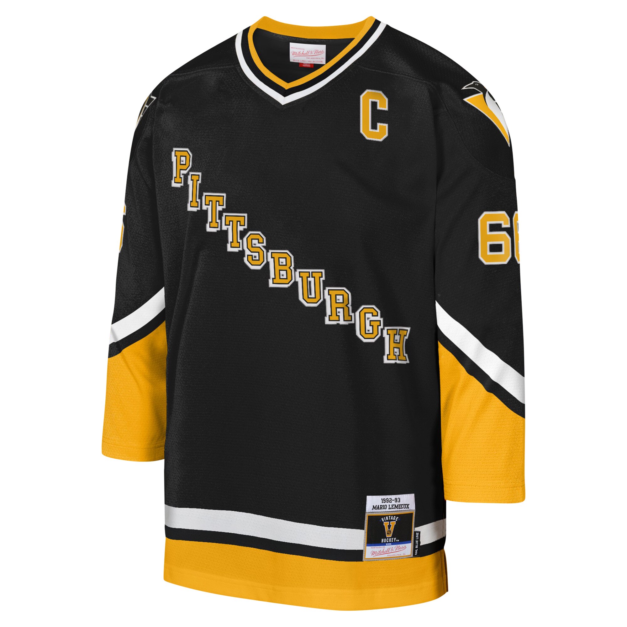 Mario Lemieux Pittsburgh Penguins Mitchell & Ness Youth 1992-93 Blue Line Captain Patch Player Jersey - Black cheap jerseys for sale - CheapJerseys.Shop